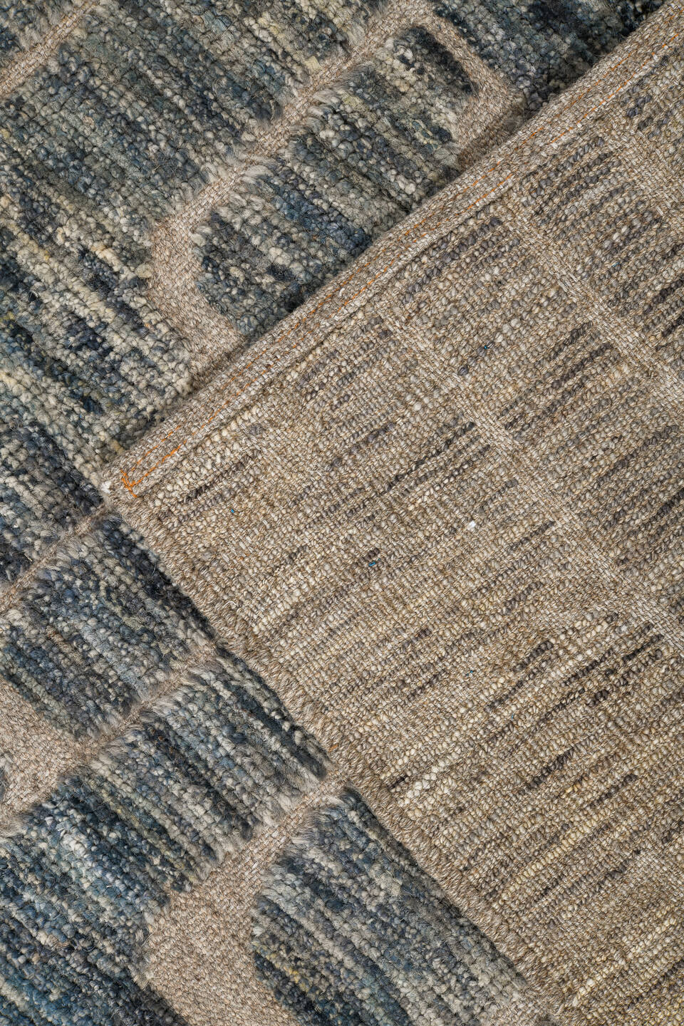 9' x 11' one-of-a-kind handmade vintage Tulu large size rug. Color palette: black, blue, charcoal, gainsboro, gray