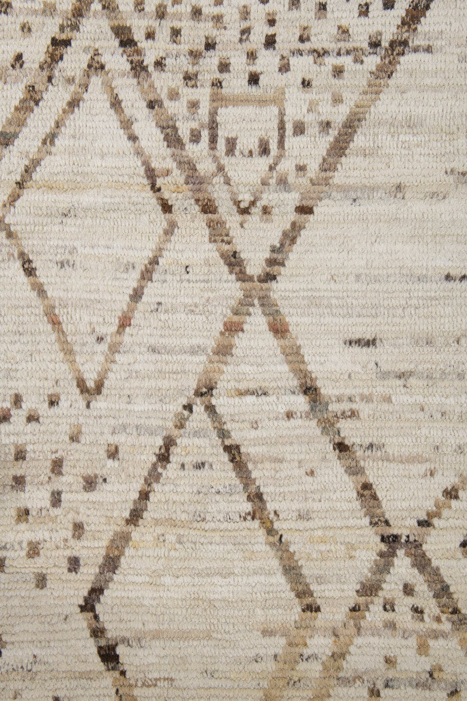 8' x 10' one-of-a-kind handmade vintage Tulu large size rug. Color palette: ivory, taupe, brown, camel, charcoal, beige