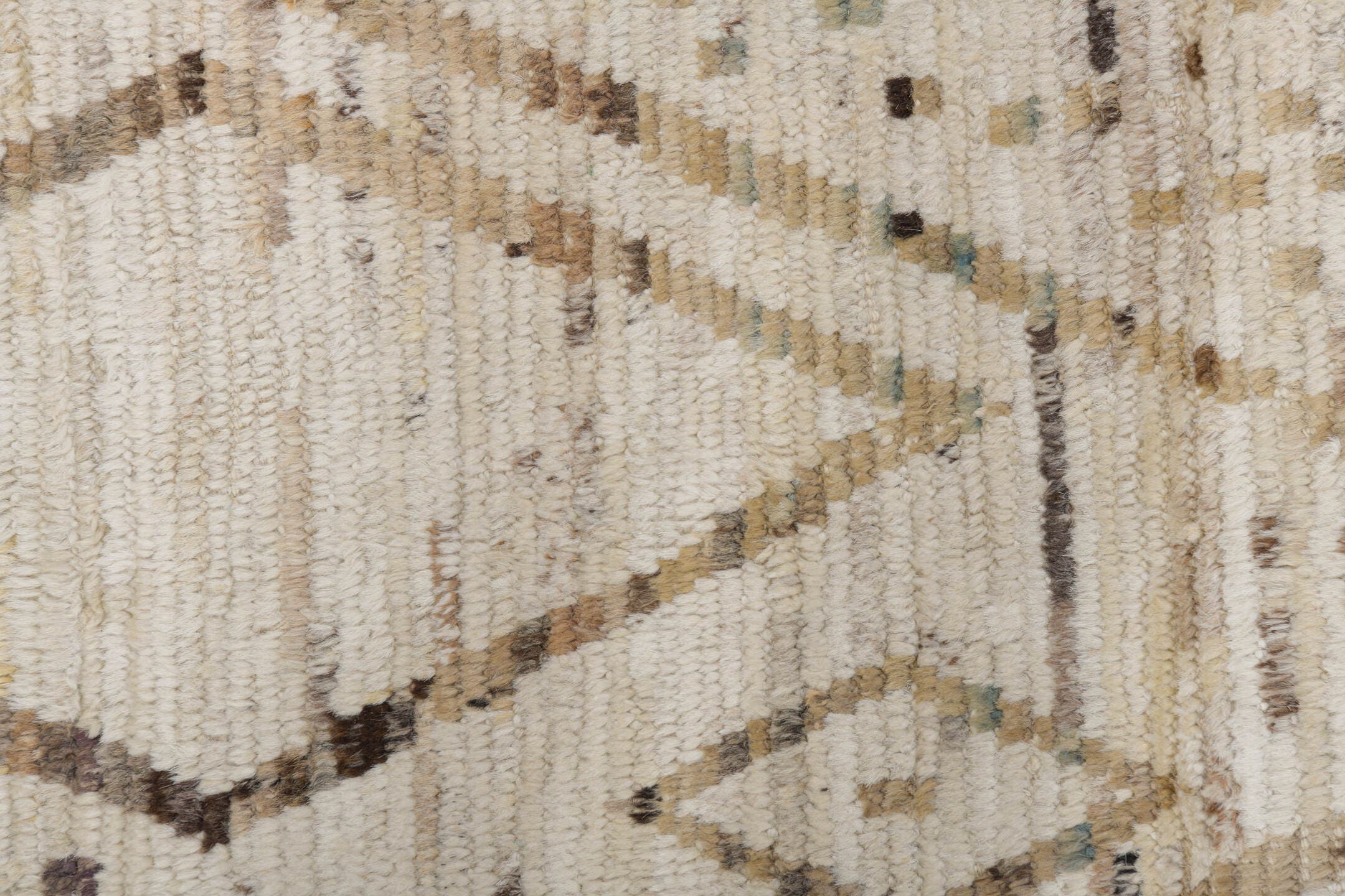 8' x 10' one-of-a-kind handmade vintage Tulu large size rug. Color palette: ivory, taupe, brown, camel, charcoal, beige