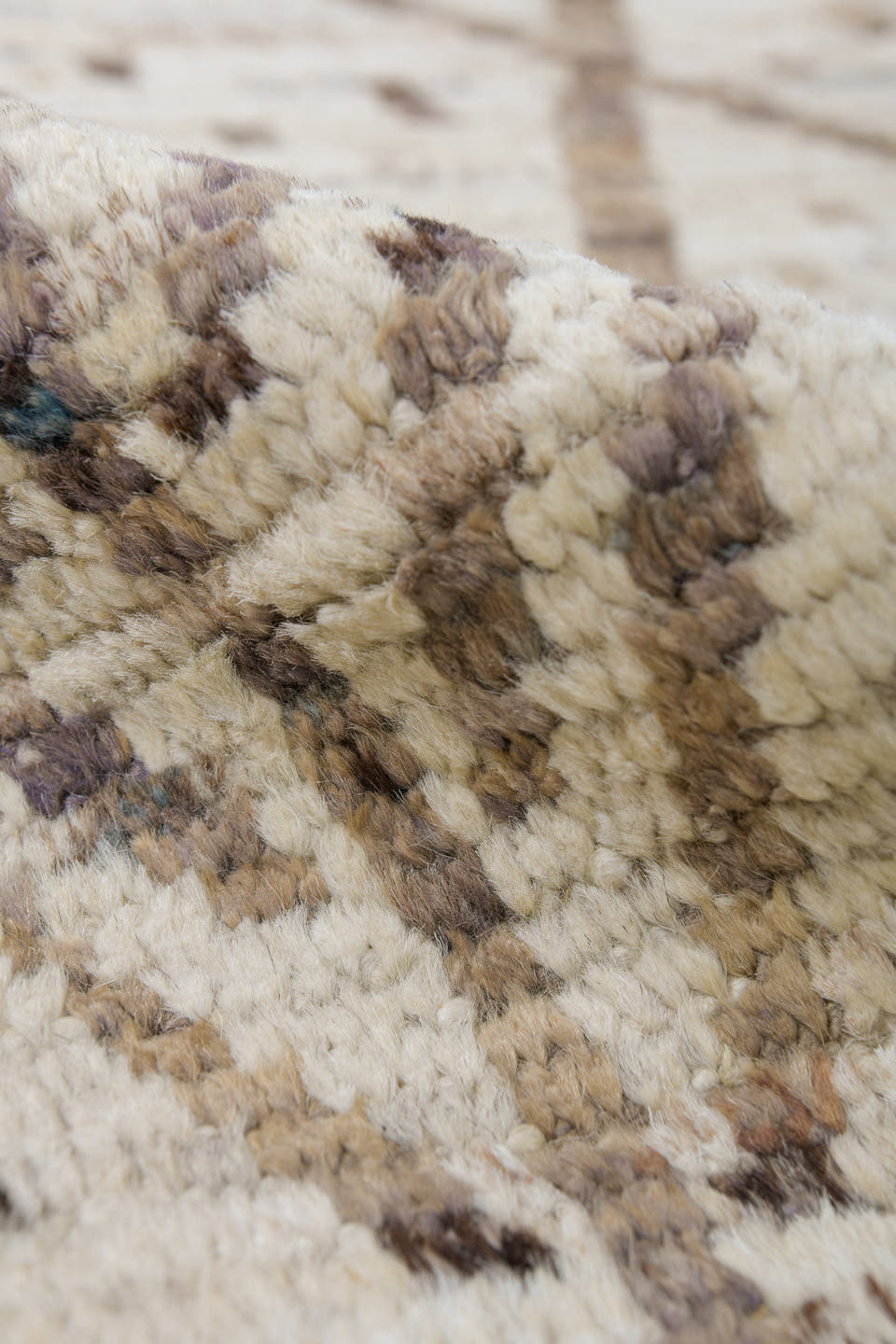 8' x 10' one-of-a-kind handmade vintage Tulu large size rug. Color palette: ivory, taupe, brown, camel, charcoal, beige