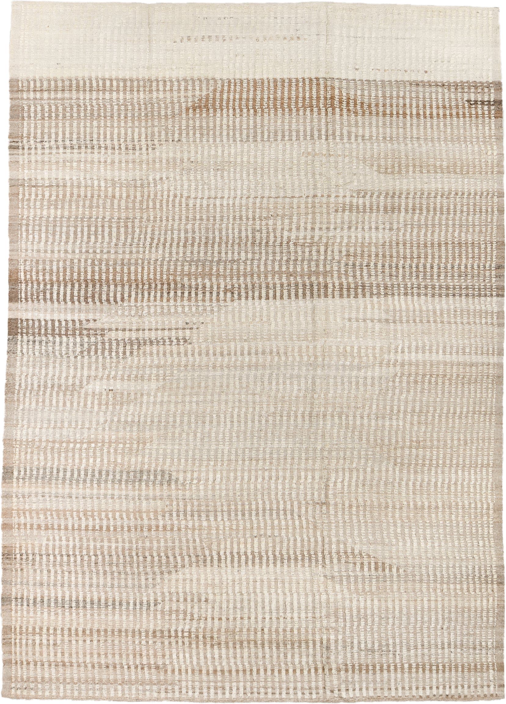 8' x 12' one-of-a-kind handmade vintage Tulu large size rug. Color palette: ivory, cream, taupe, camel, beige, gray
