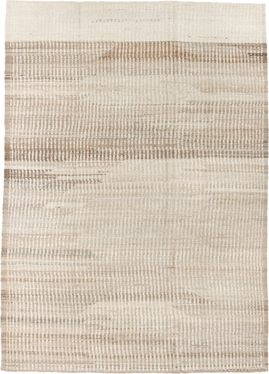 8' x 12' one-of-a-kind handmade vintage Tulu large size rug. Color palette: ivory, cream, taupe, camel, beige, gray