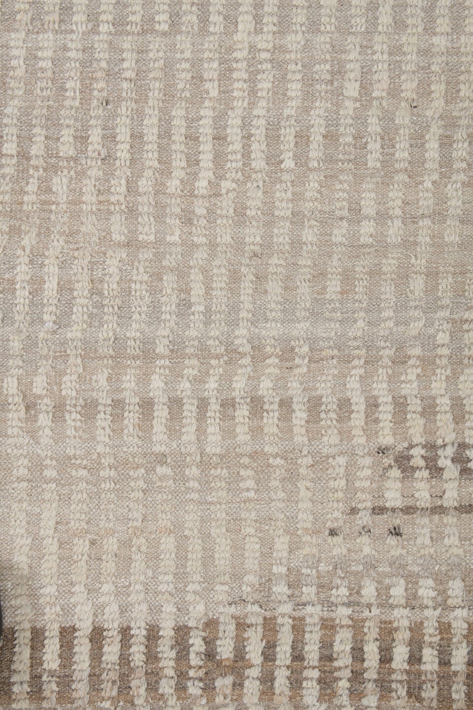 8' x 12' one-of-a-kind handmade vintage Tulu large size rug. Color palette: ivory, cream, taupe, camel, beige, gray