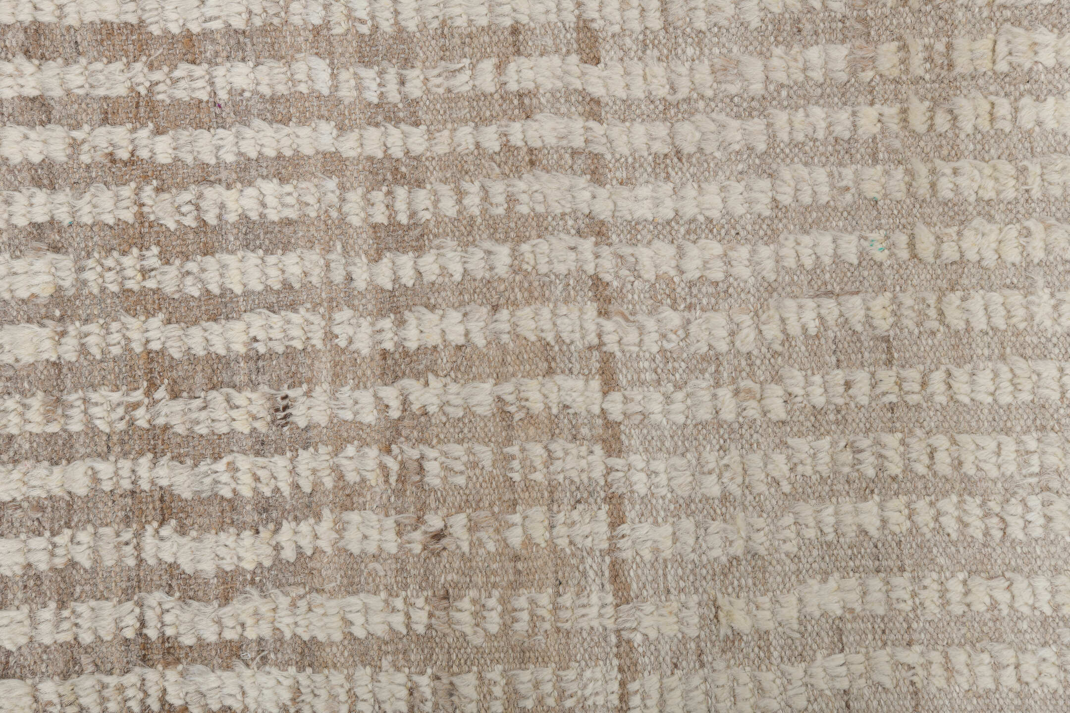 8' x 12' one-of-a-kind handmade vintage Tulu large size rug. Color palette: ivory, cream, taupe, camel, beige, gray