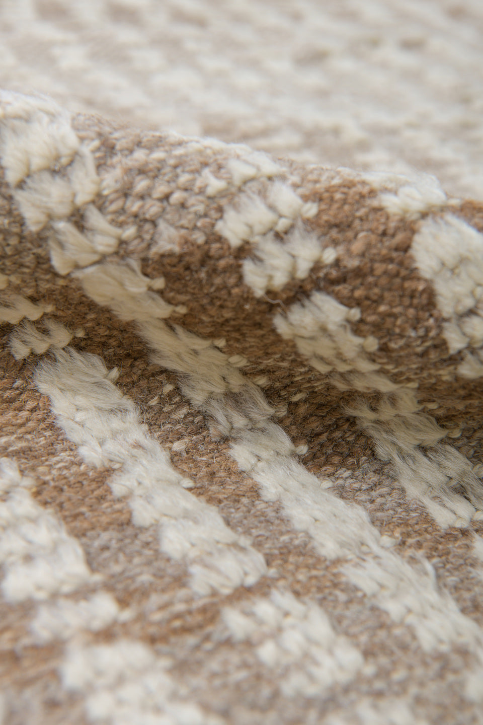 8' x 12' one-of-a-kind handmade vintage Tulu large size rug. Color palette: ivory, cream, taupe, camel, beige, gray