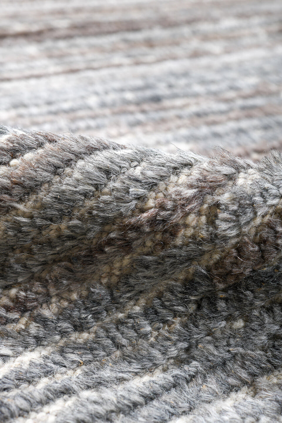 15' x 17' one-of-a-kind handmade vintage Tulu oversize rug. Color palette: blue gray, ivory, taupe, charcoal, stone gray