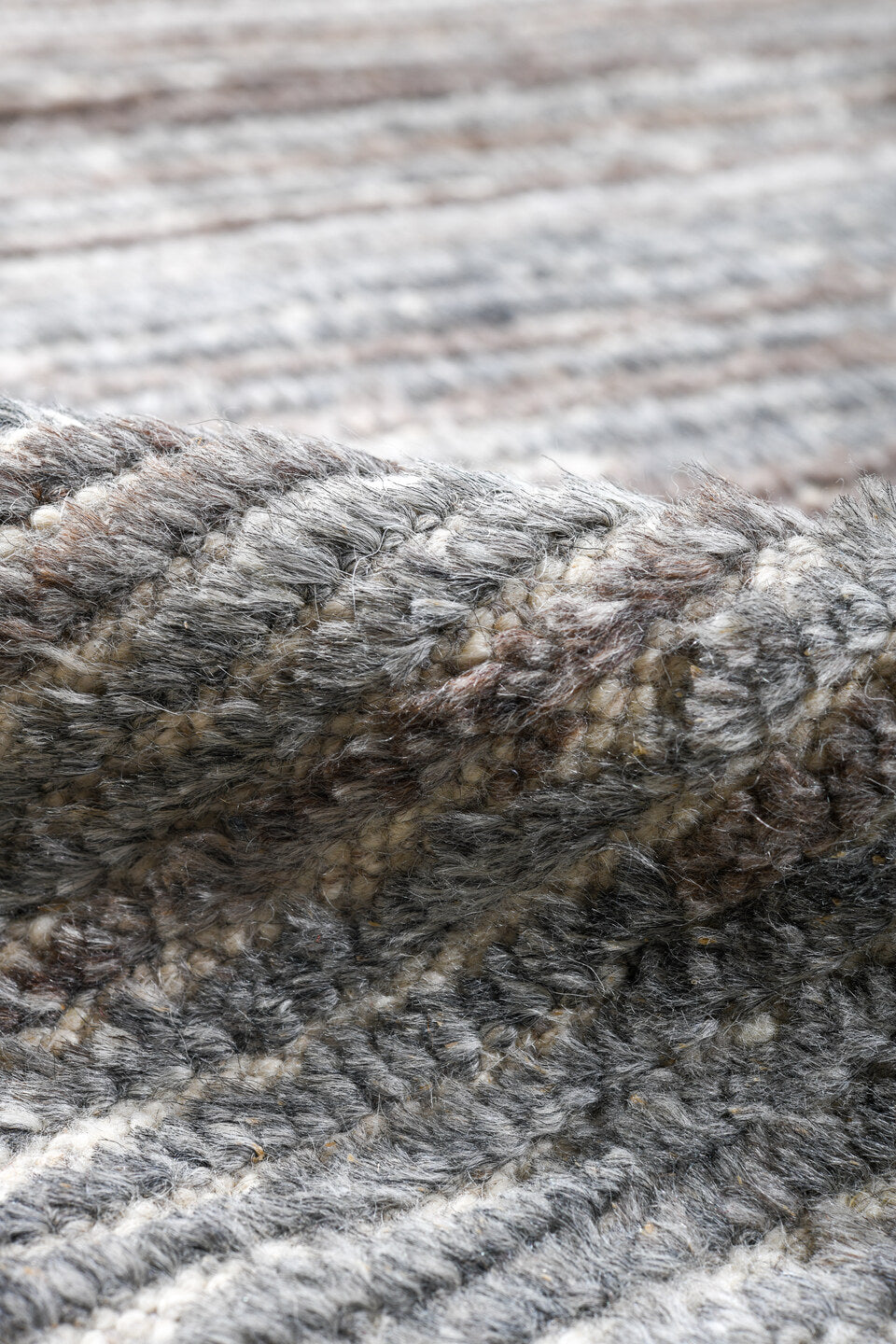 15' x 17' one-of-a-kind handmade vintage Tulu oversize rug. Color palette: blue gray, ivory, taupe, charcoal, stone gray