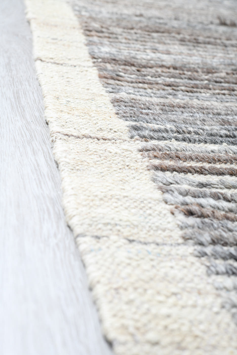 15' x 17' one-of-a-kind handmade vintage Tulu oversize rug. Color palette: blue gray, ivory, taupe, charcoal, stone gray