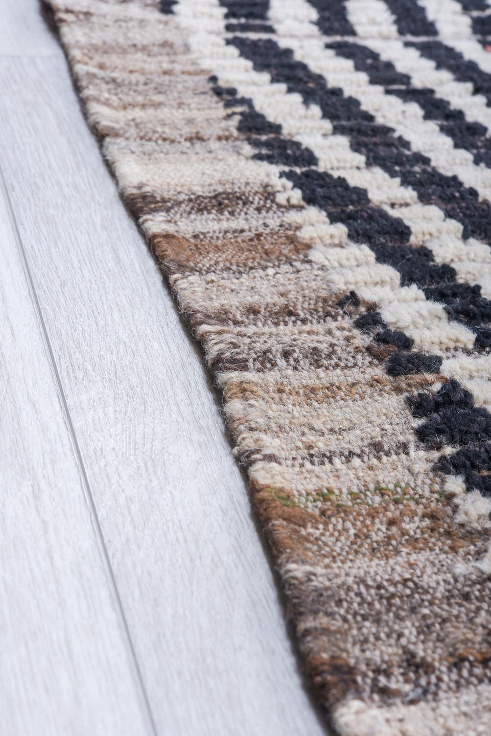 13' x 14' one-of-a-kind handmade vintage Tulu oversize rug. Color palette: ivory, charcoal, taupe, gray, black, beige