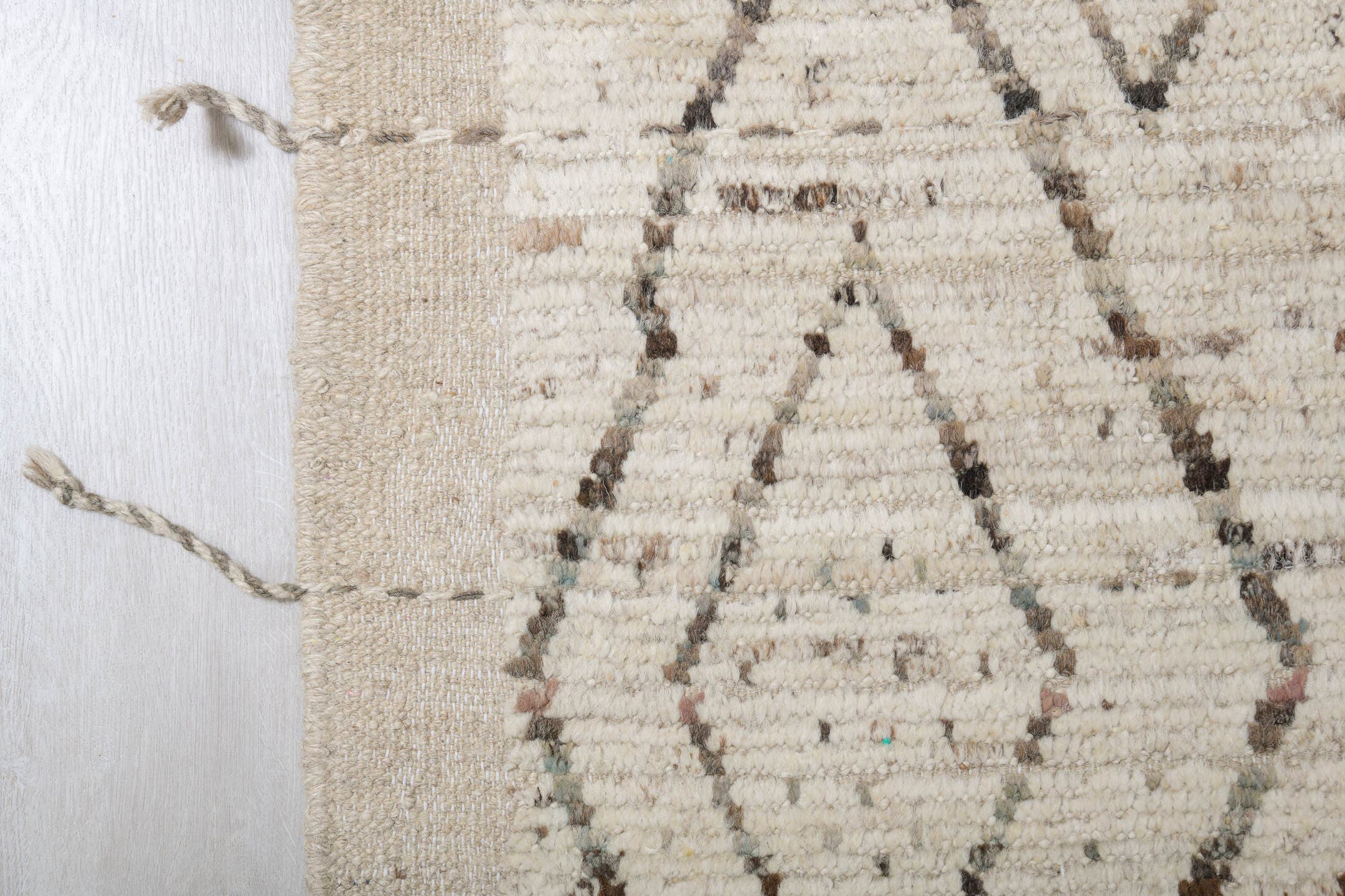 13' x 16' one-of-a-kind handmade vintage Tulu oversize rug. Color palette: ivory, cream, taupe, light brown, sand