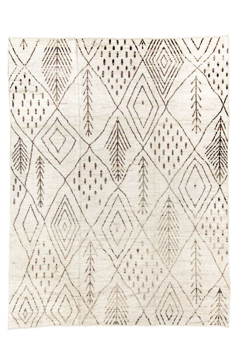 10' x 13' one-of-a-kind handmade vintage Tulu large size rug. Color palette: black, brown, dim gray, gainsboro, gray