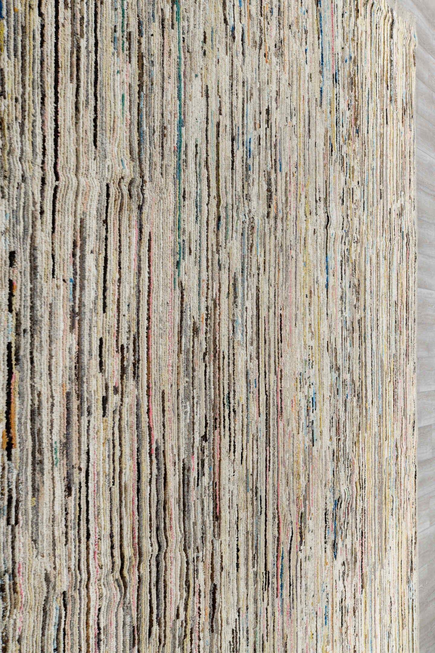 11' x 13' one-of-a-kind handmade vintage Tulu oversize rug. Color palette: ivory, taupe, brown, charcoal, blue, blush, cream
