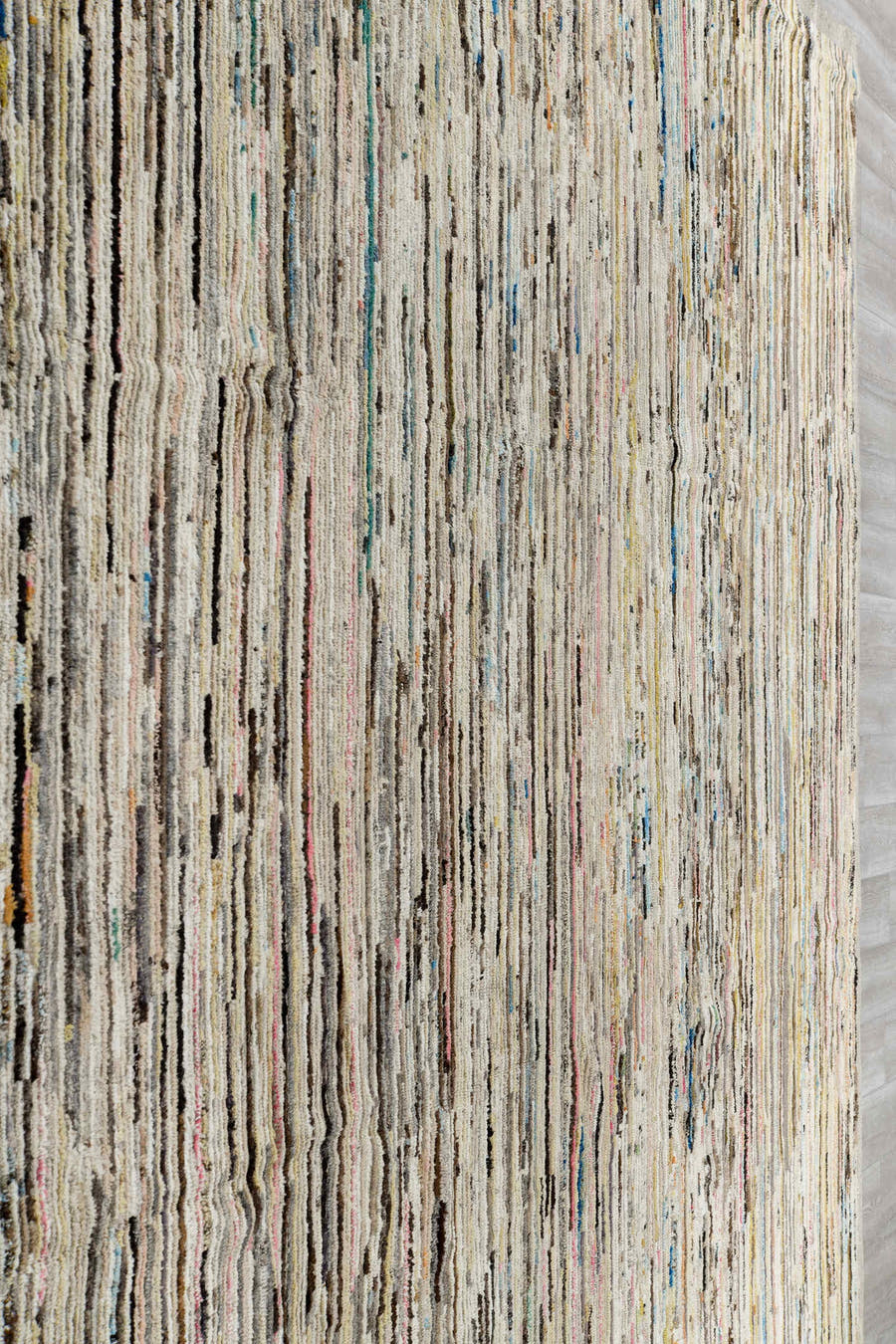 11' x 13' one-of-a-kind handmade vintage Tulu oversize rug. Color palette: ivory, taupe, brown, charcoal, blue, blush, cream