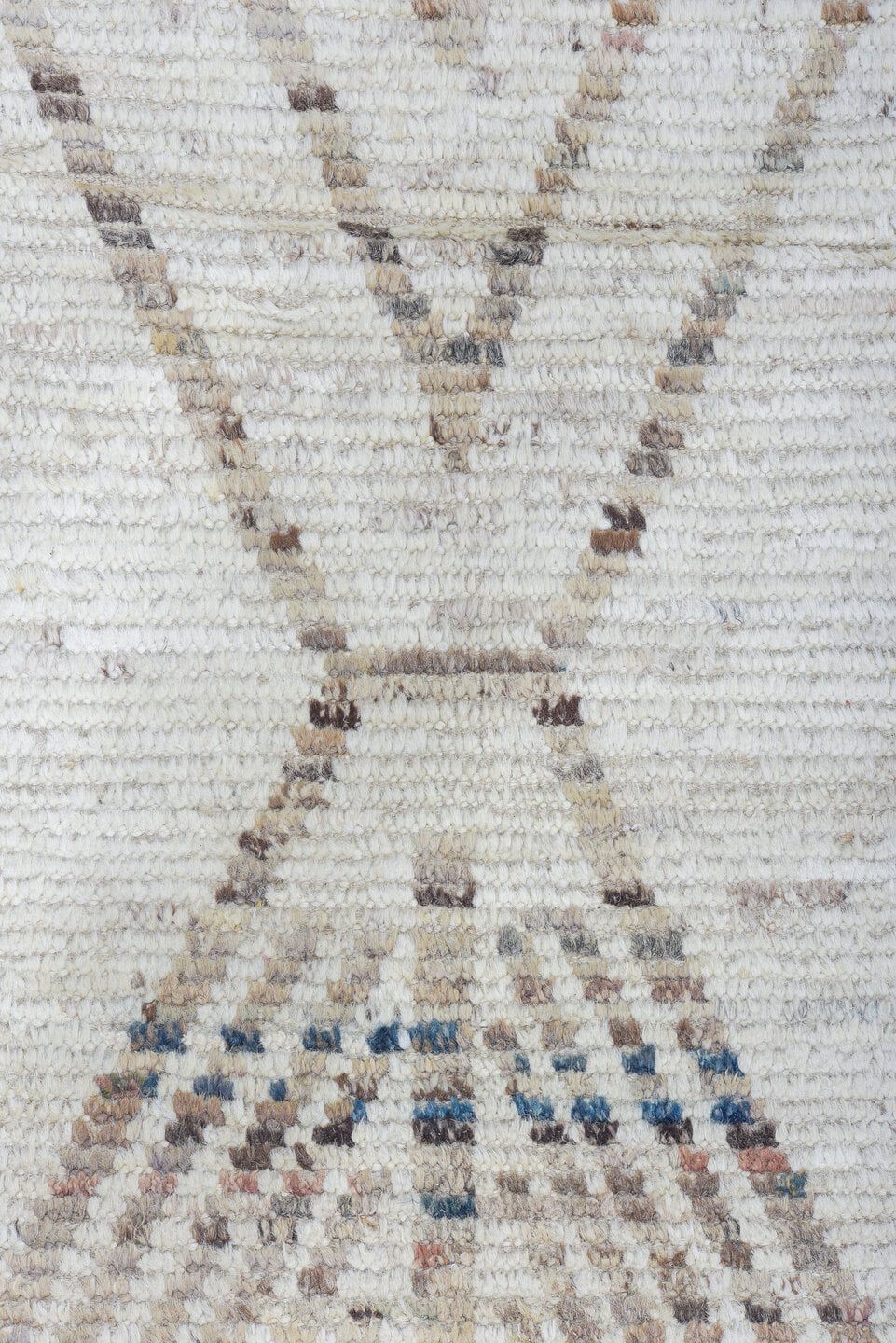 10' x 13' one-of-a-kind handmade vintage Tulu large size rug. Color palette: ivory, taupe, brown, charcoal, slate