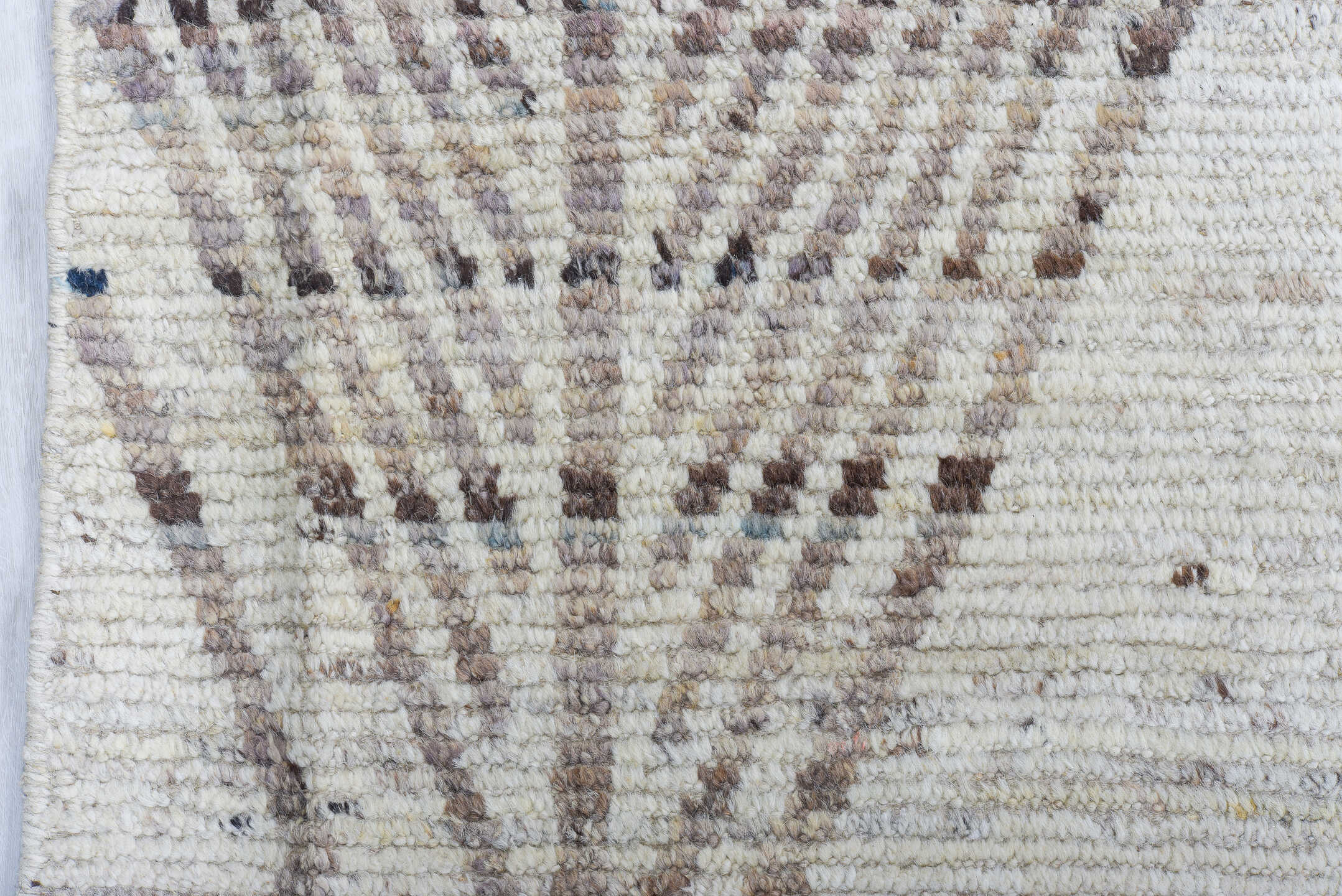 10' x 13' one-of-a-kind handmade vintage Tulu large size rug. Color palette: ivory, taupe, brown, charcoal, slate