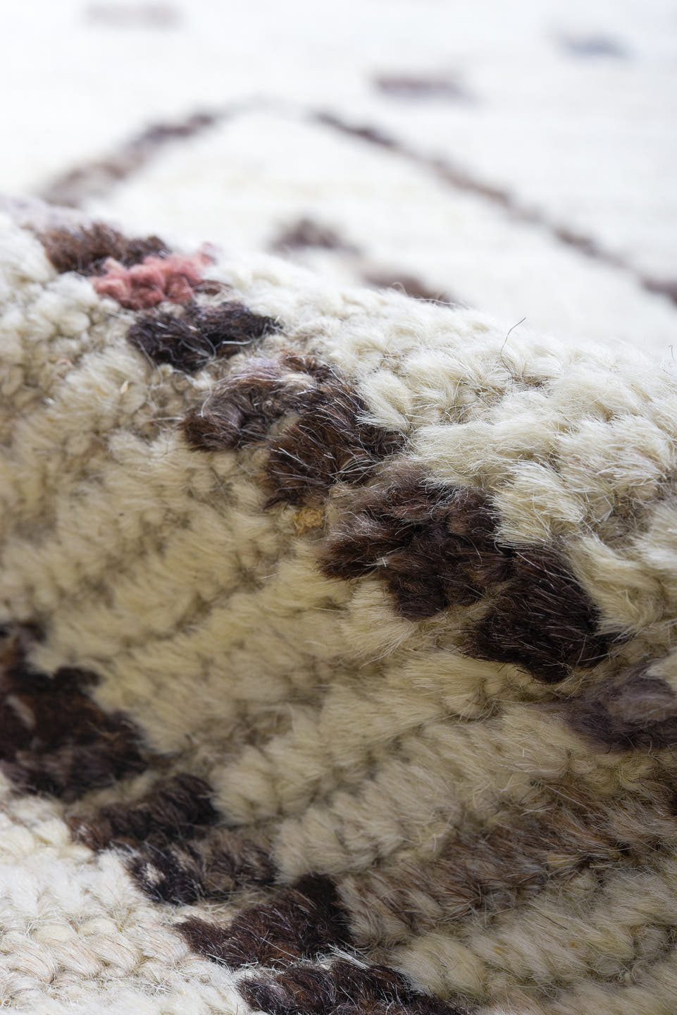 10' x 13' one-of-a-kind handmade vintage Tulu large size rug. Color palette: ivory, taupe, brown, charcoal, slate