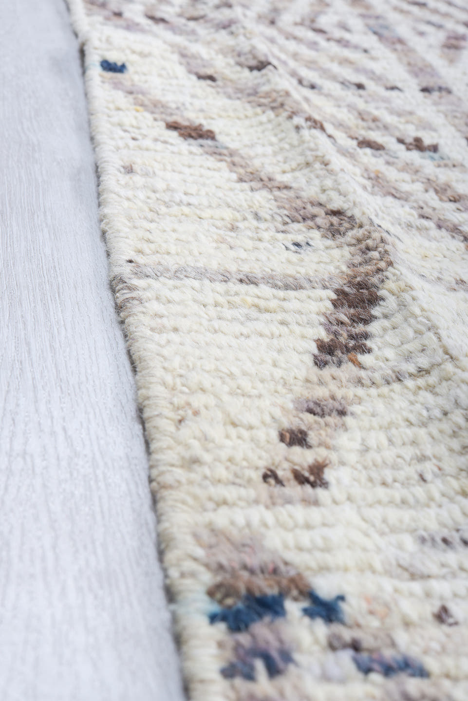 10' x 13' one-of-a-kind handmade vintage Tulu large size rug. Color palette: ivory, taupe, brown, charcoal, slate