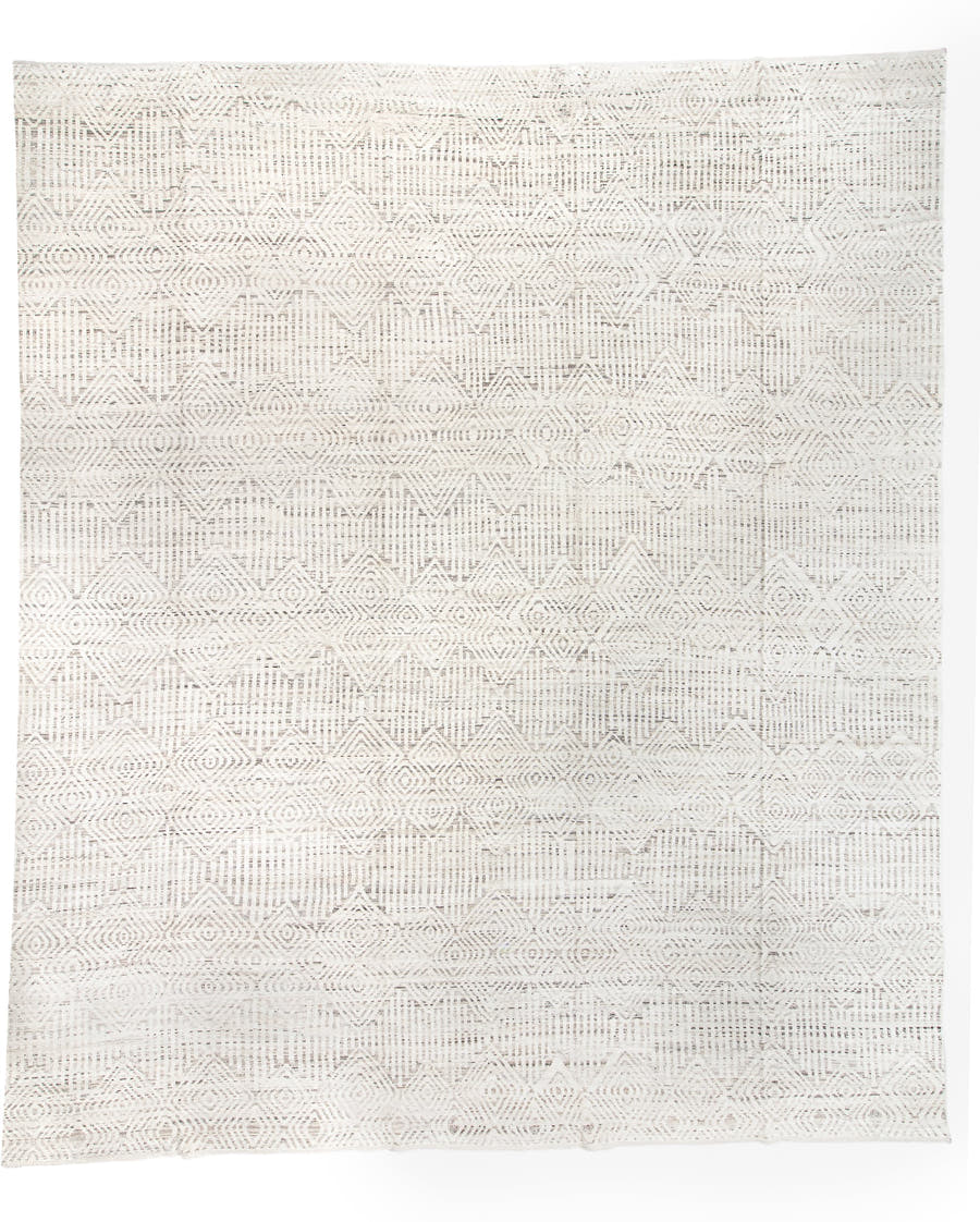 15' x 18' one-of-a-kind handmade vintage Tulu oversize rug. Color palette: ivory, cream, beige, taupe, gray