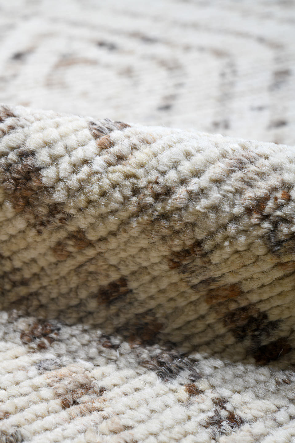 15' x 18' one-of-a-kind handmade vintage Tulu oversize rug. Color palette: ivory, cream, beige, taupe, gray