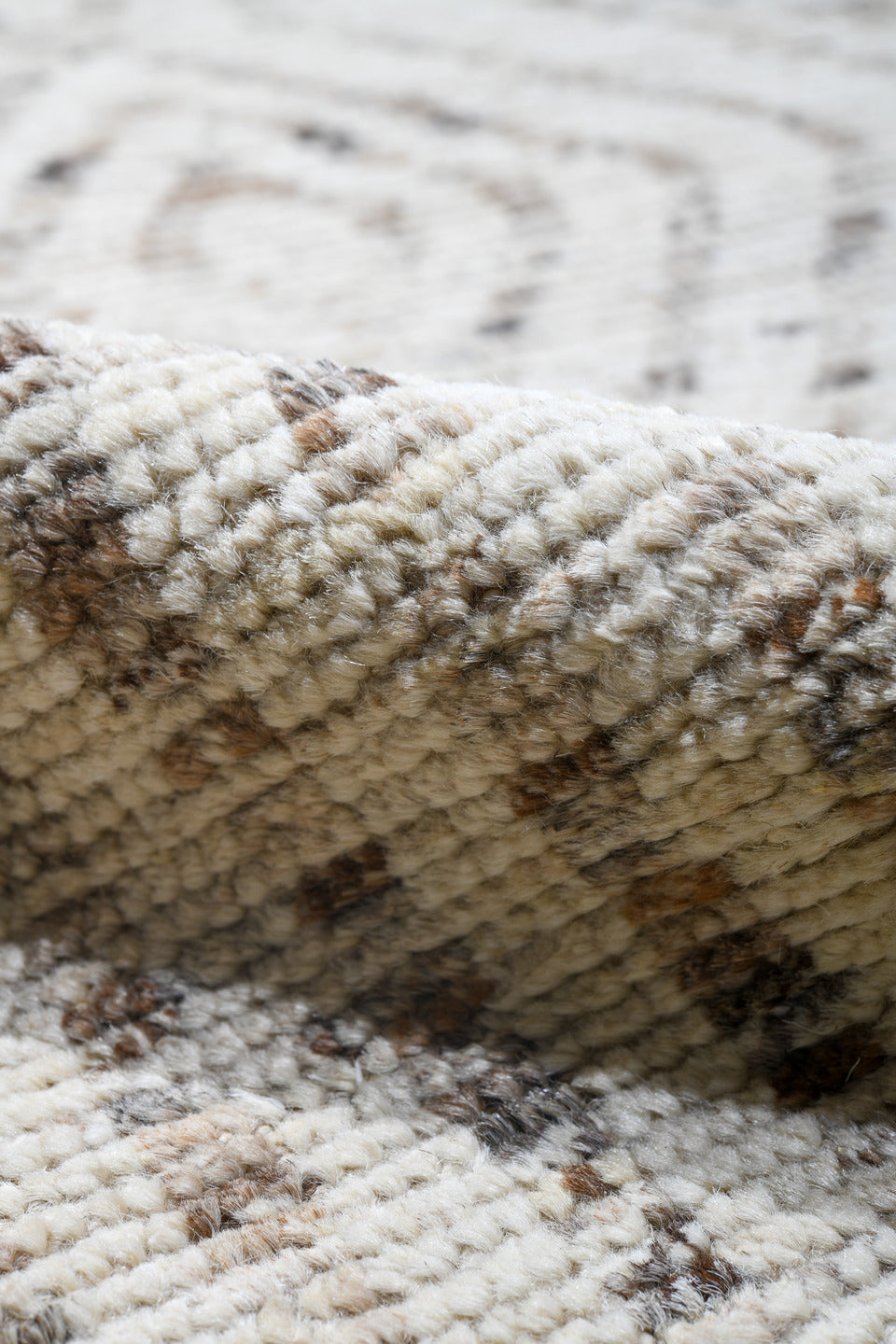 15' x 18' one-of-a-kind handmade vintage Tulu oversize rug. Color palette: ivory, cream, beige, taupe, gray