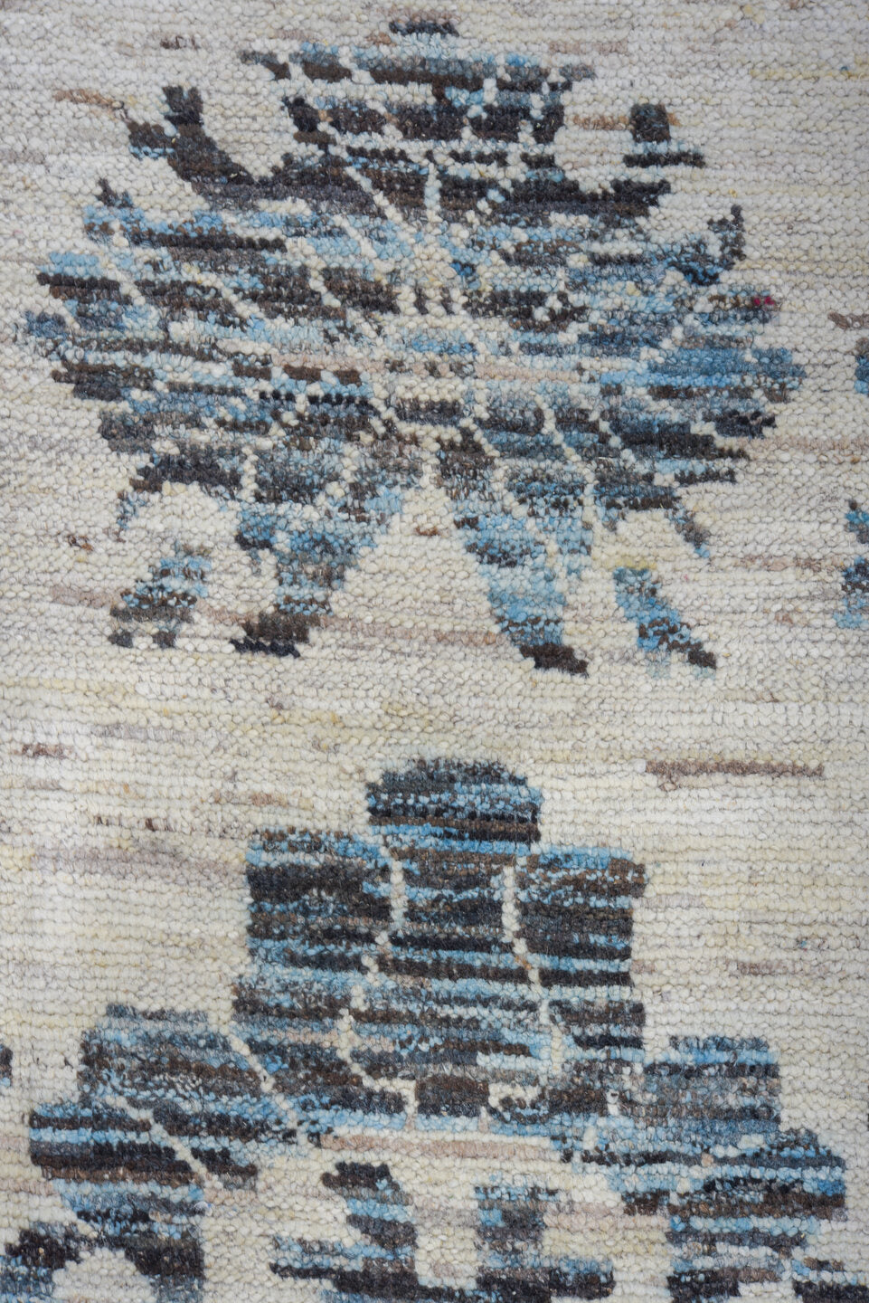 9' x 13' one-of-a-kind handmade vintage Tulu large size rug. Color palette: black, blue, charcoal, dark gray, dim gray