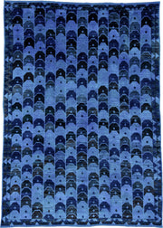 10' x 14' one-of-a-kind handmade vintage Tulu large size rug. Color palette: indigo, sky blue, navy, cobalt, slate, charcoal