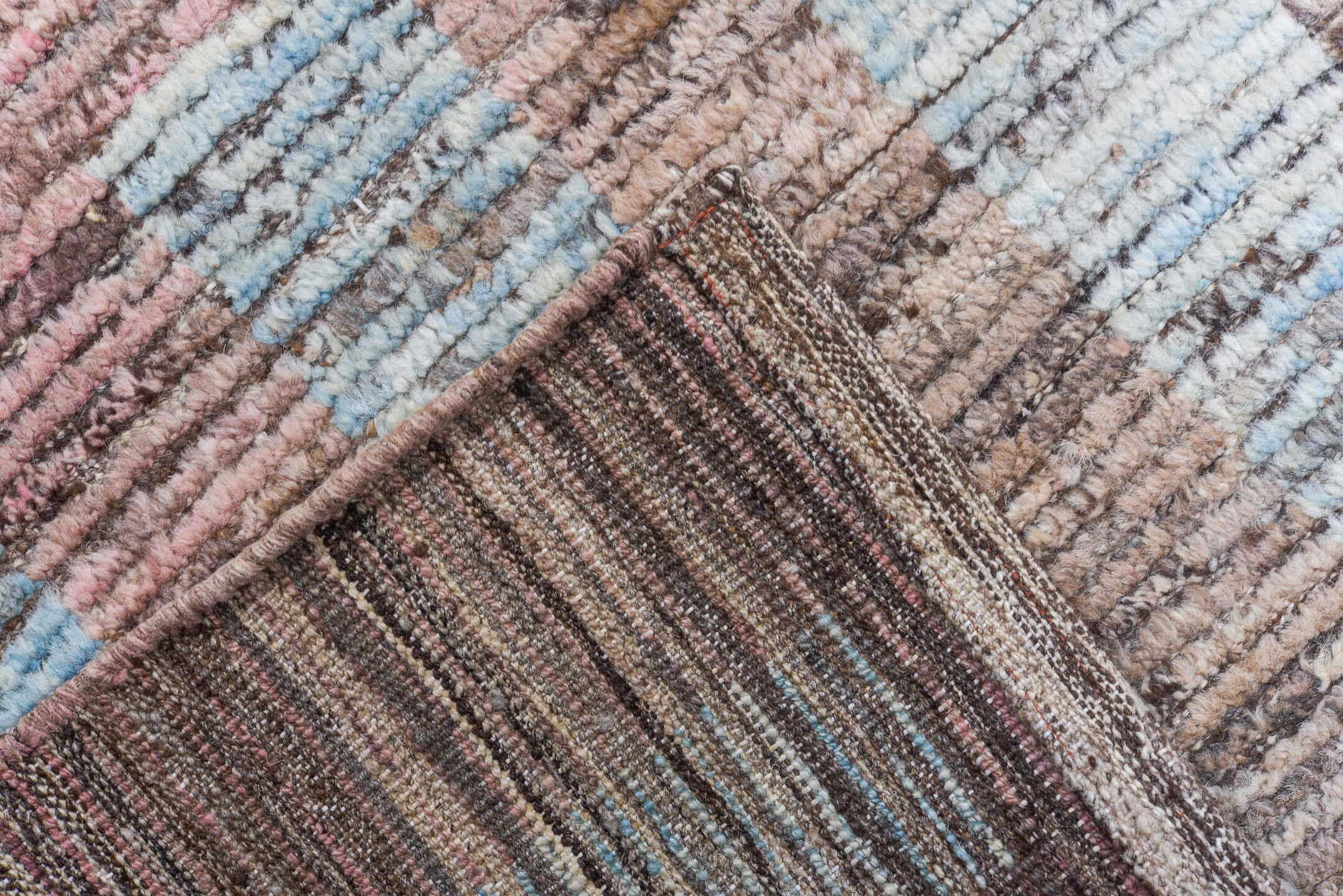 10' x 13' one-of-a-kind handmade vintage Tulu large size rug. Color palette: rose, taupe, ivory, dusty pink, camel, brown