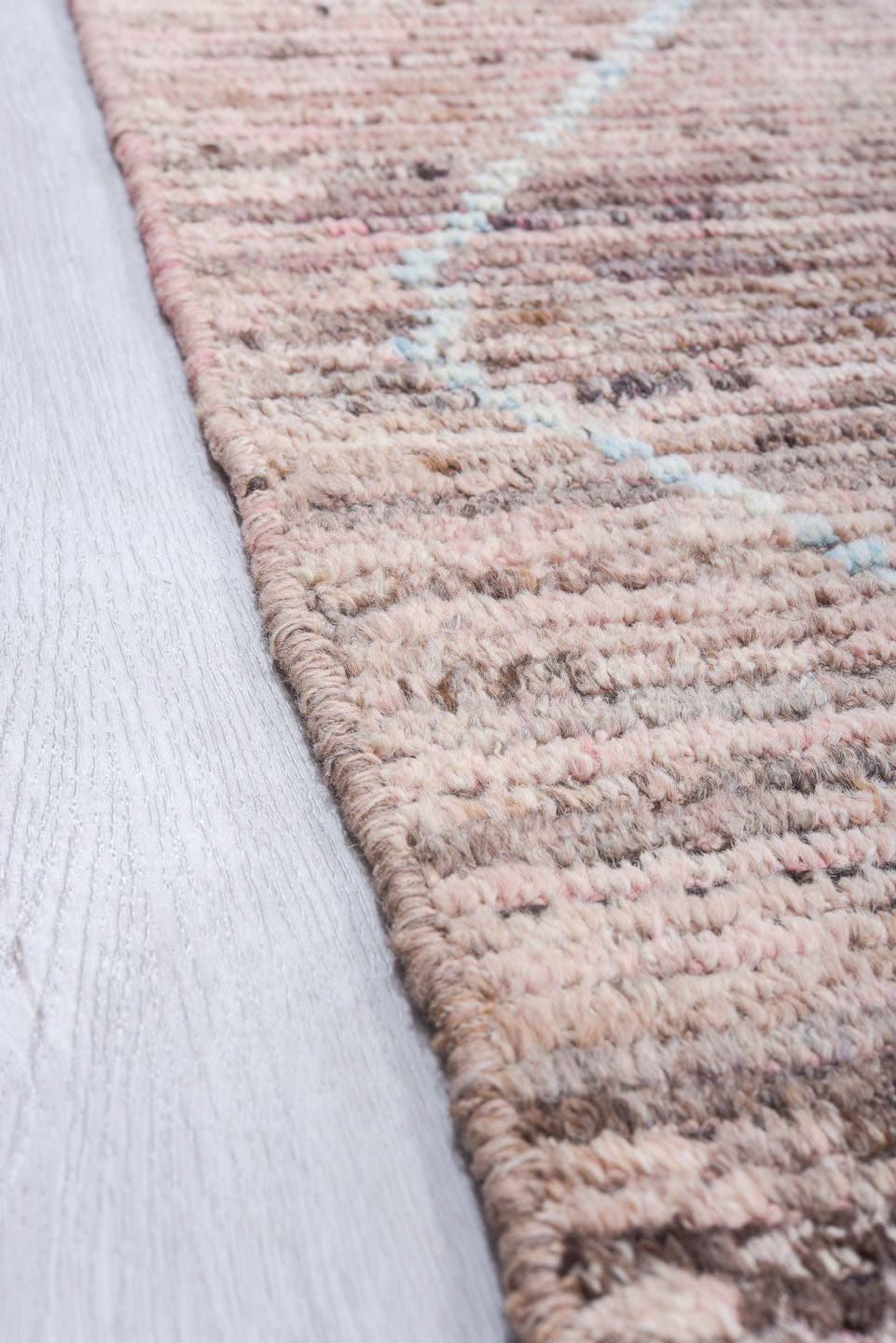 10' x 13' one-of-a-kind handmade vintage Tulu large size rug. Color palette: rose, taupe, ivory, dusty pink, camel, brown
