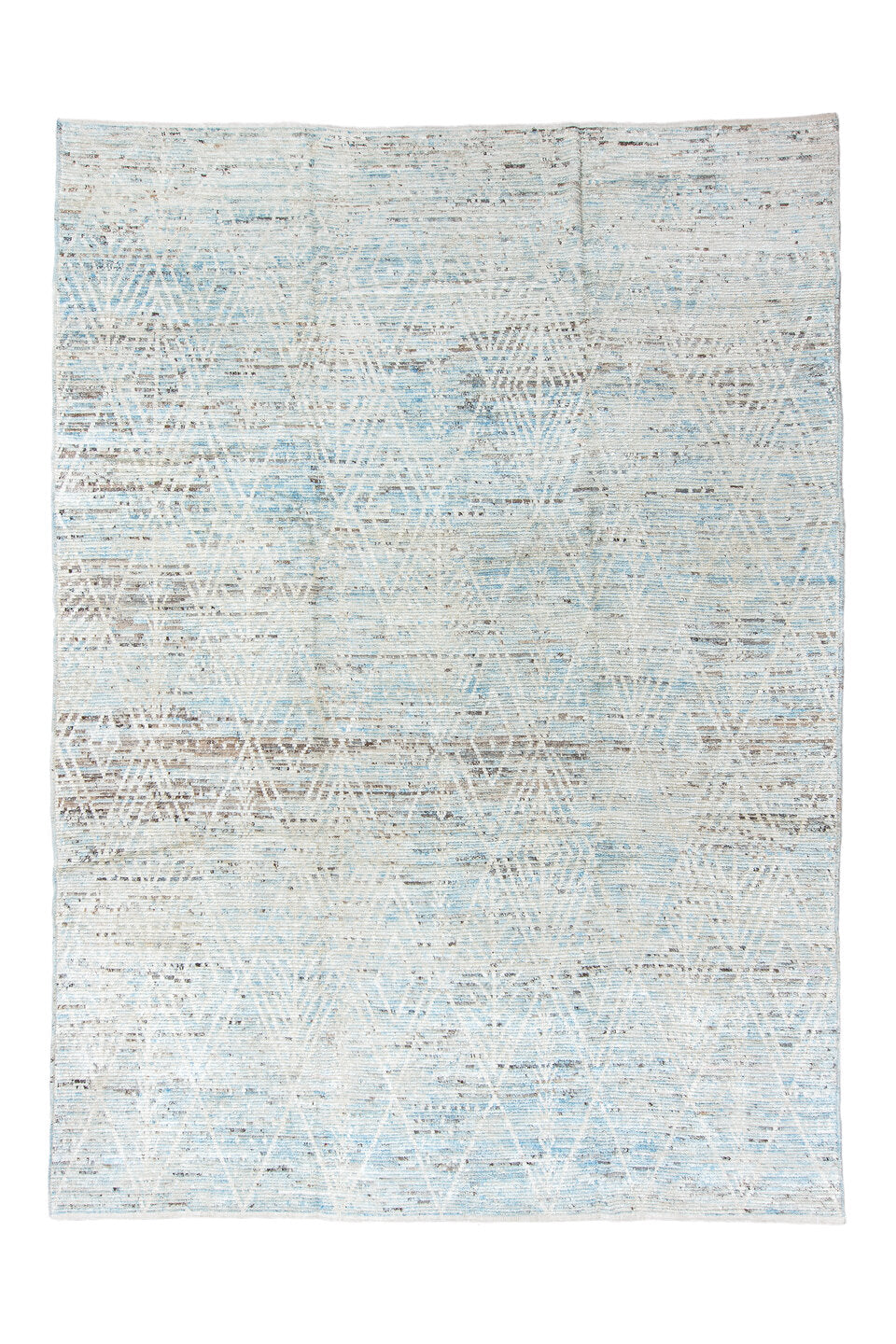 9' x 13' one-of-a-kind handmade vintage Tulu large size rug. Color palette: black, blue, dark gray, gainsboro, gray