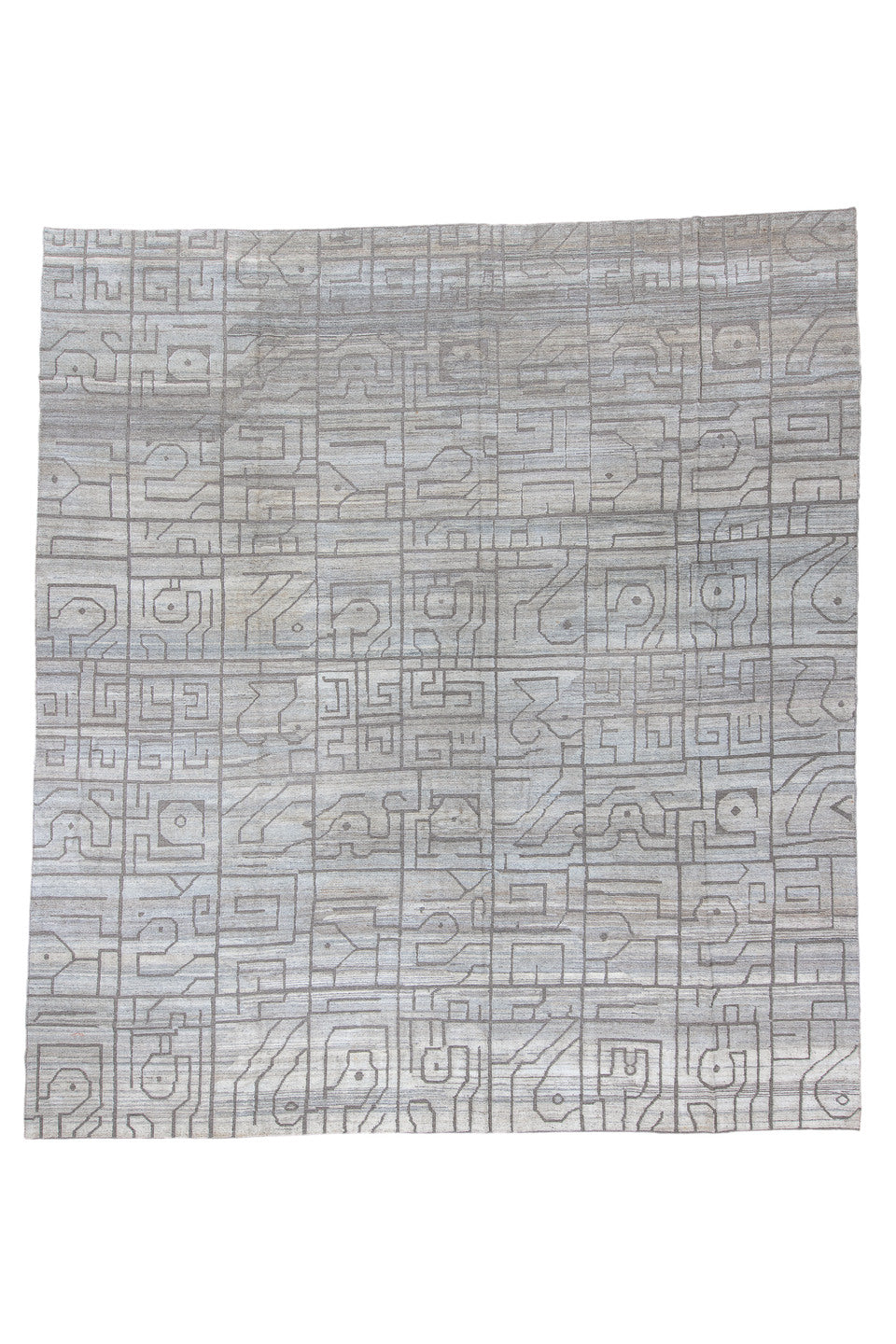 12' x 13' one-of-a-kind handmade vintage Tulu oversize rug. Color palette: black, dark gray, dim gray, gainsboro, gray