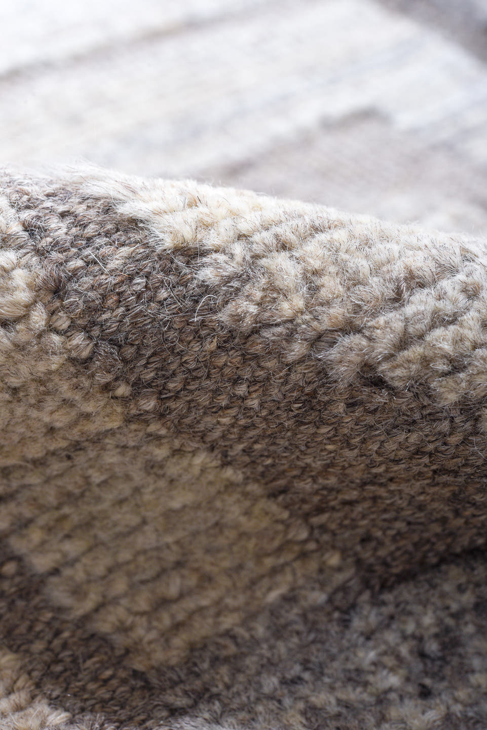 12' x 13' one-of-a-kind handmade vintage Tulu oversize rug. Color palette: ivory, taupe, gray, greige, beige
