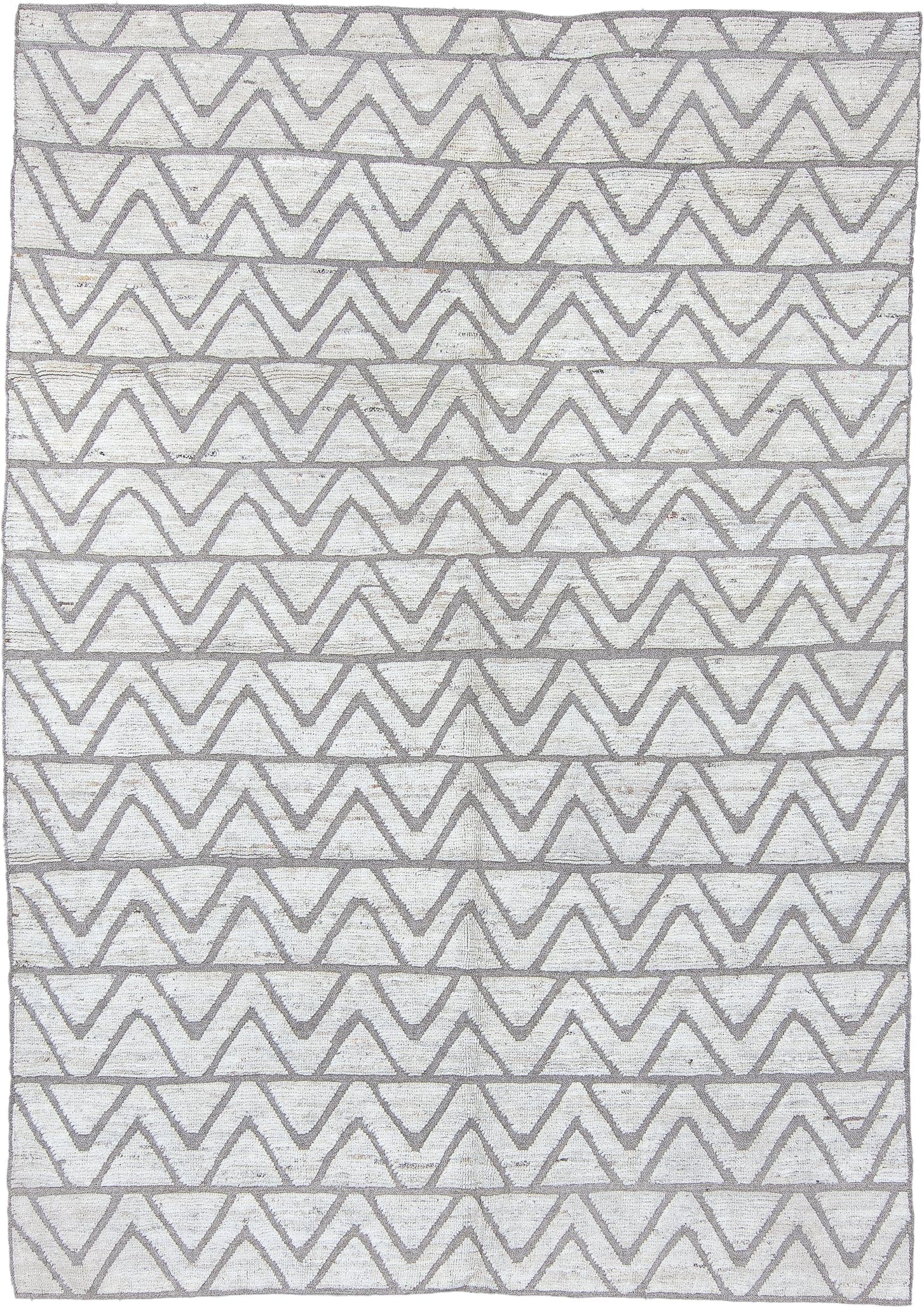 6' x 8' one-of-a-kind handmade vintage Tulu medium size rug. Color palette: ivory, taupe, gray, cream, beige