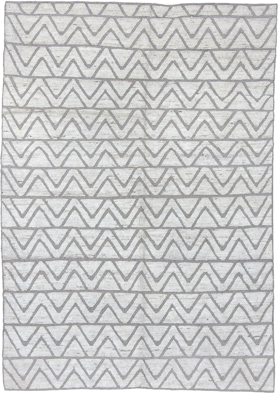 6' x 8' one-of-a-kind handmade vintage Tulu medium size rug. Color palette: ivory, taupe, gray, cream, beige