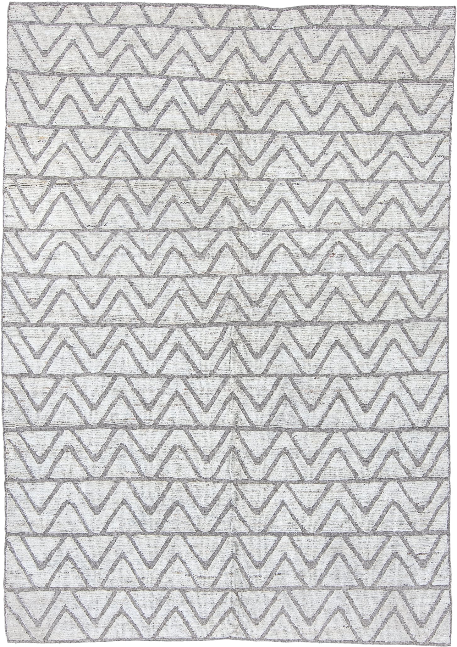 6' x 8' one-of-a-kind handmade vintage Tulu medium size rug. Color palette: ivory, taupe, gray, cream, beige