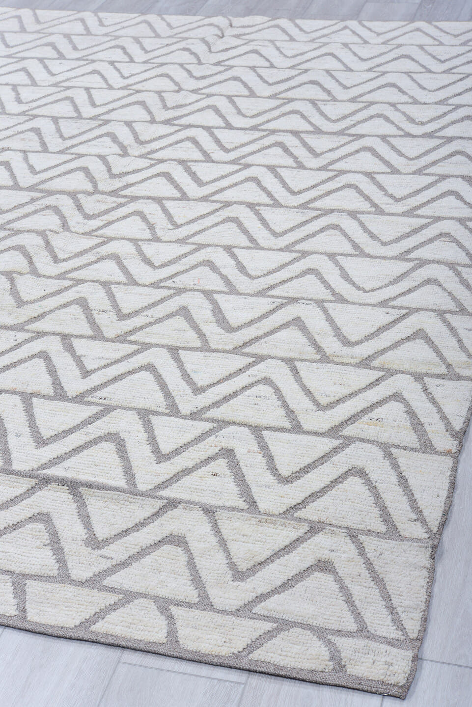 6' x 8' one-of-a-kind handmade vintage Tulu medium size rug. Color palette: ivory, taupe, gray, cream, beige