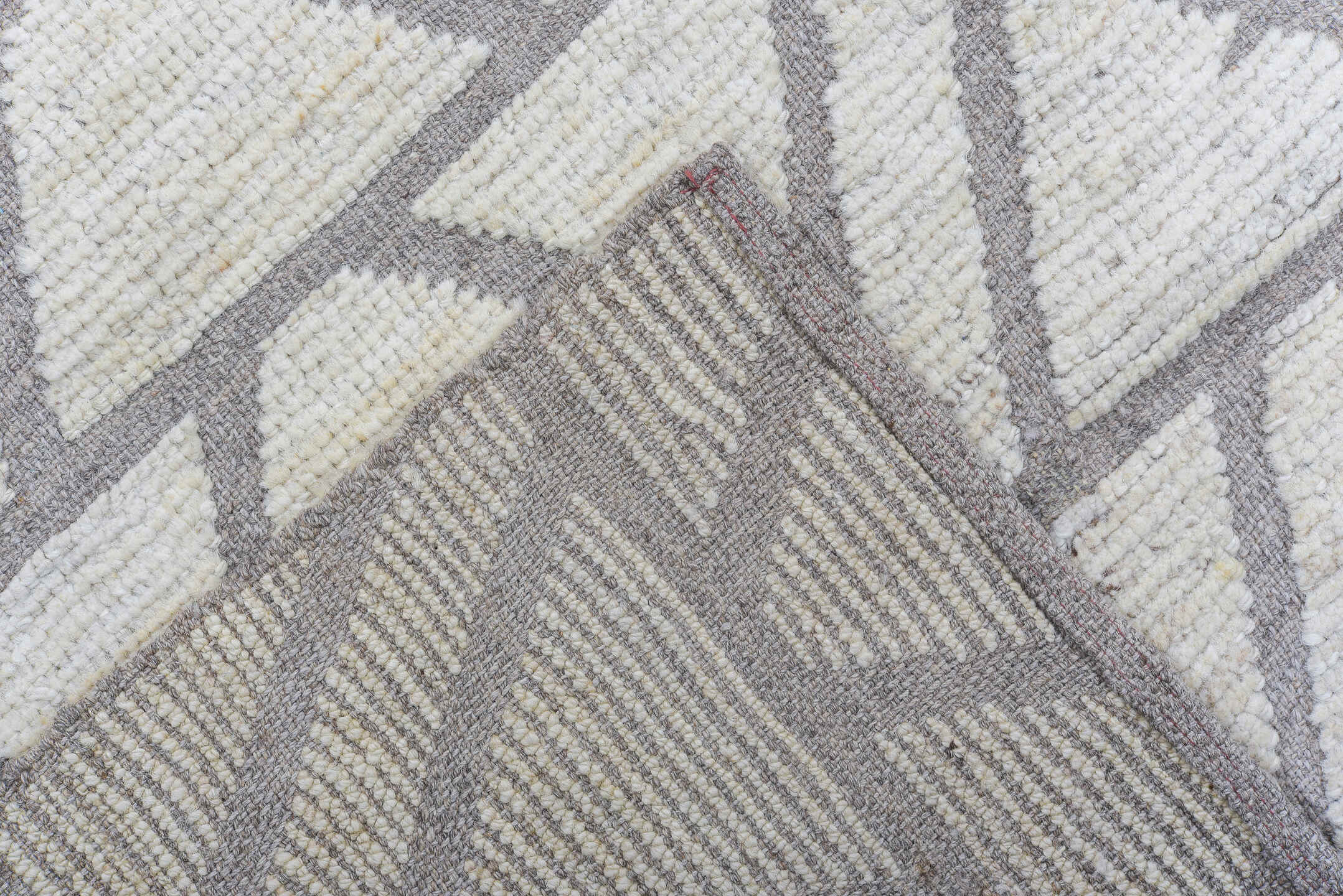 6' x 8' one-of-a-kind handmade vintage Tulu medium size rug. Color palette: ivory, taupe, gray, cream, beige