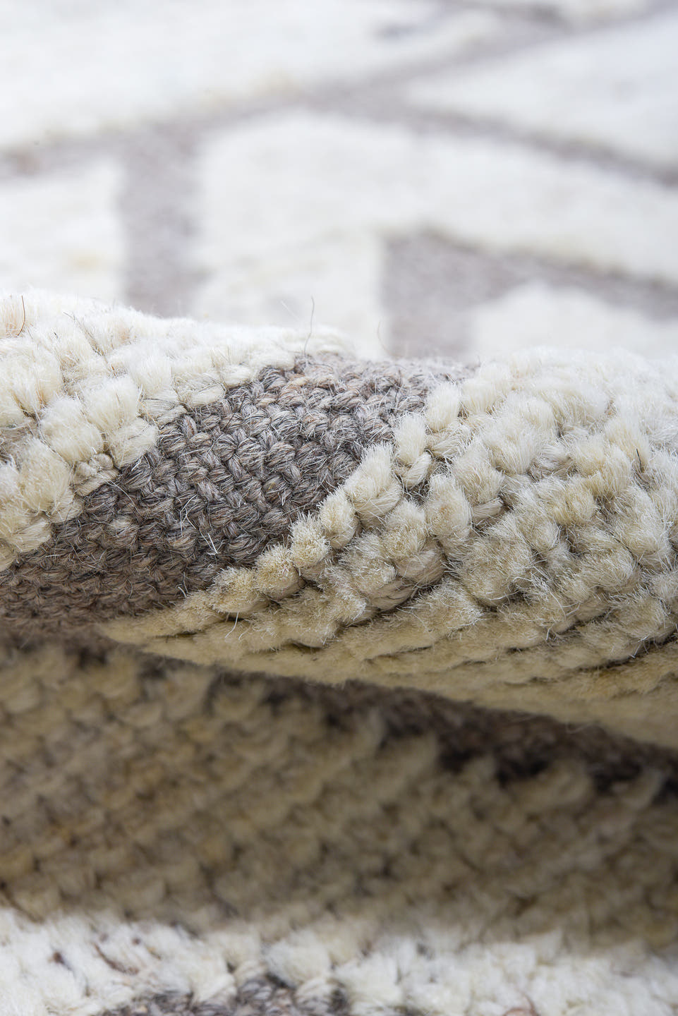 6' x 8' one-of-a-kind handmade vintage Tulu medium size rug. Color palette: ivory, taupe, gray, cream, beige