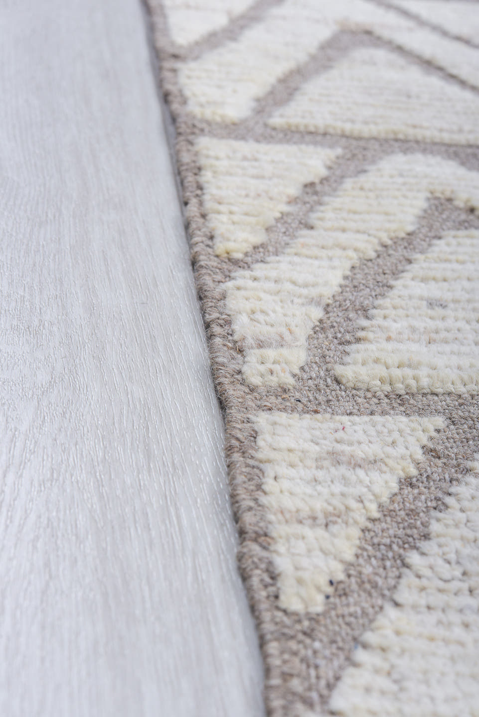 6' x 8' one-of-a-kind handmade vintage Tulu medium size rug. Color palette: ivory, taupe, gray, cream, beige