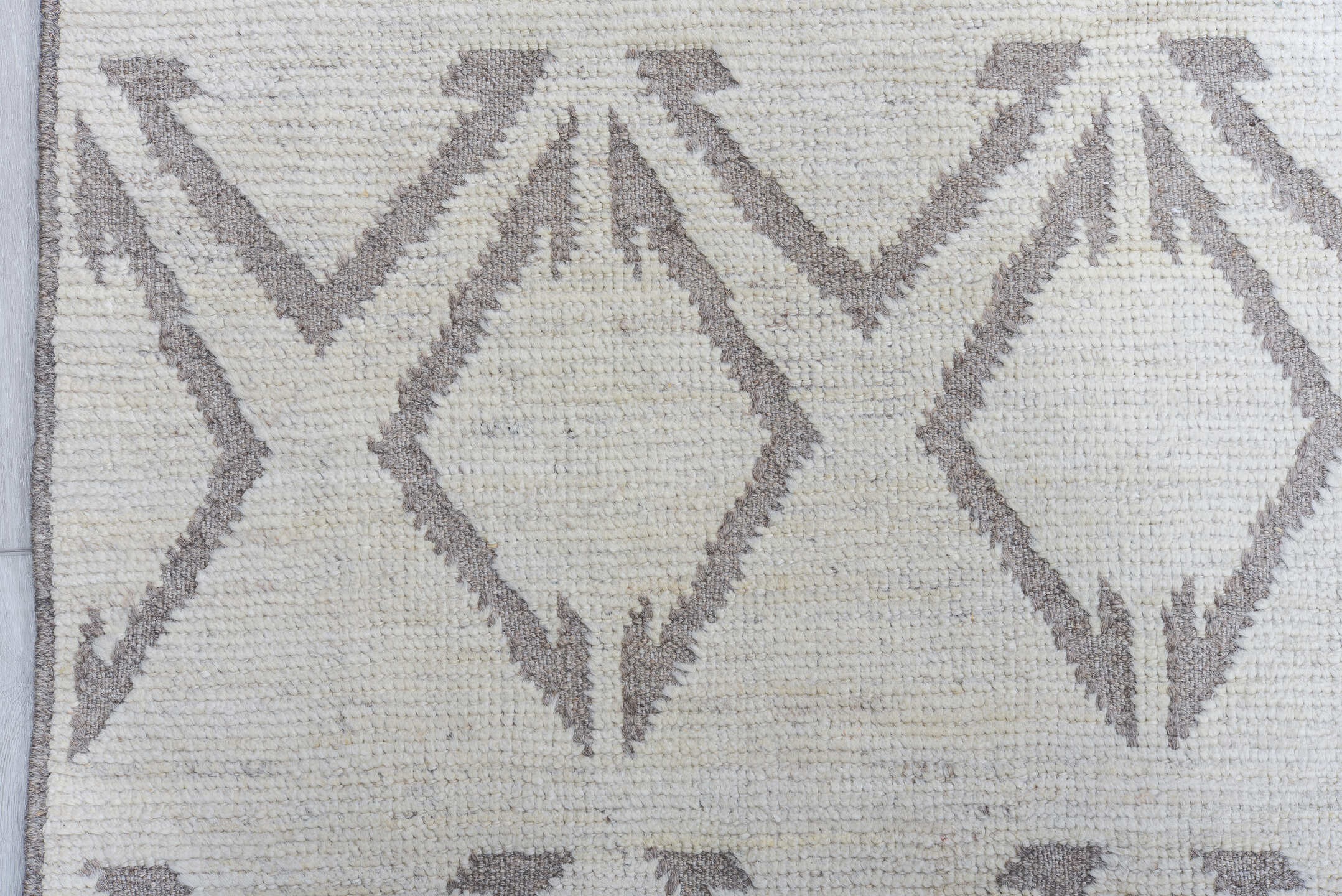 13' x 19' one-of-a-kind handmade vintage Tulu oversize rug. Color palette: ivory, charcoal, taupe, cream, gray, black, beige