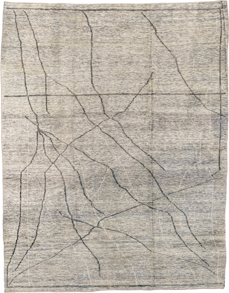 10' x 13' one-of-a-kind handmade vintage Tulu large size rug. Color palette: ivory, gray, charcoal, cream, taupe, black