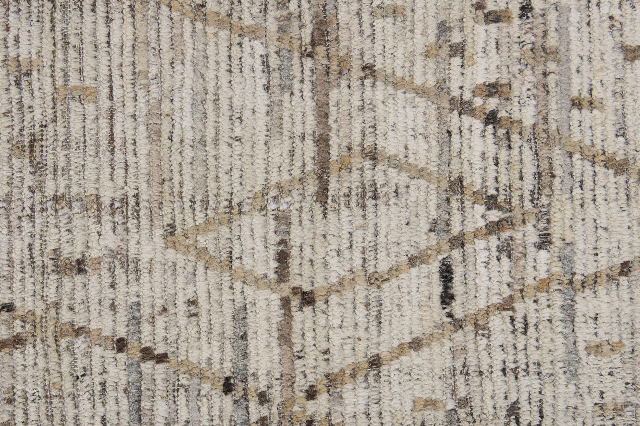 10' x 13' one-of-a-kind handmade vintage Tulu large size rug. Color palette: ivory, taupe, brown, charcoal, cream, beige