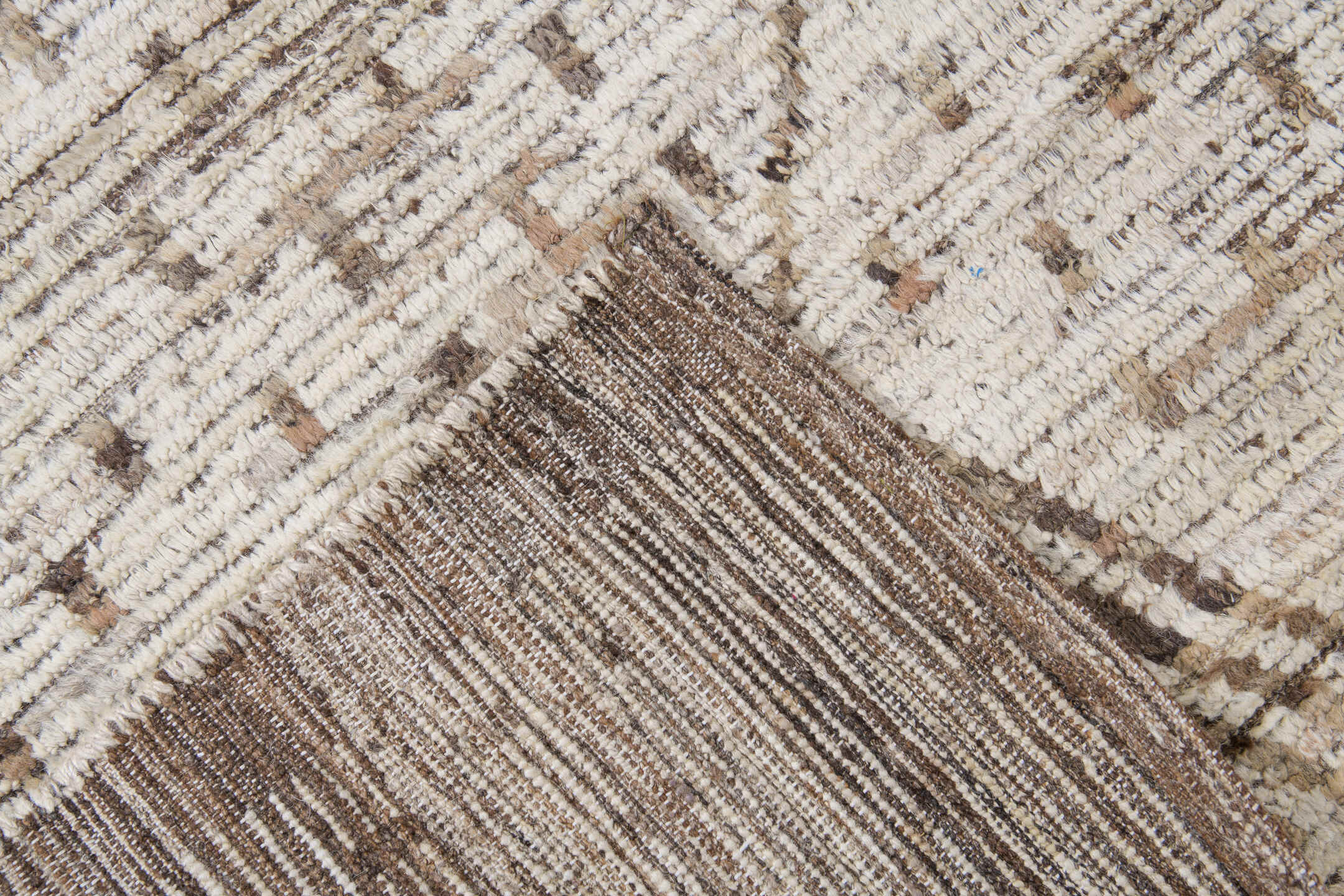 10' x 13' one-of-a-kind handmade vintage Tulu large size rug. Color palette: ivory, taupe, brown, charcoal, cream, beige