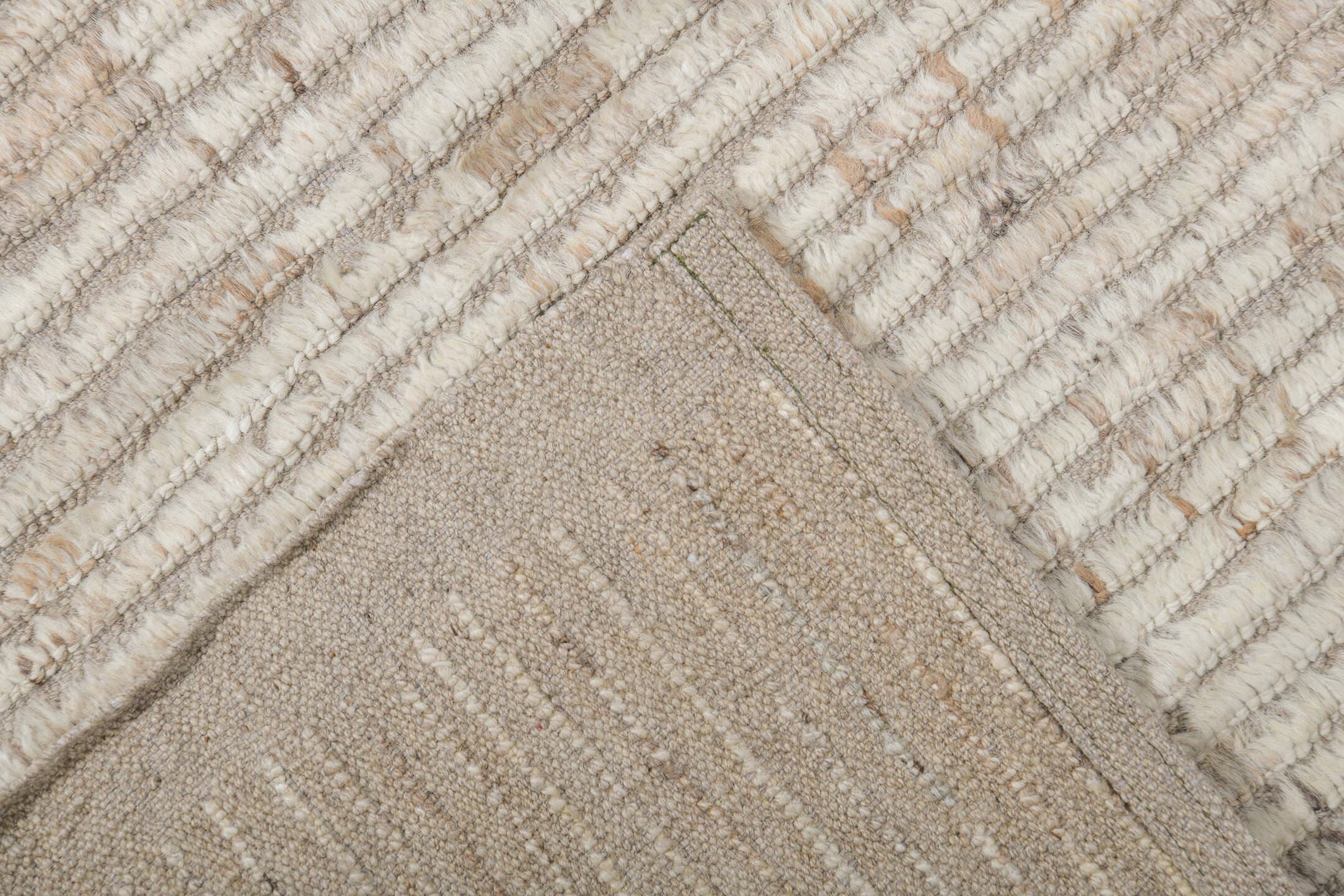9' x 13' one-of-a-kind handmade vintage Tulu large size rug. Color palette: ivory, taupe, beige, sky_blue, charcoal, blush