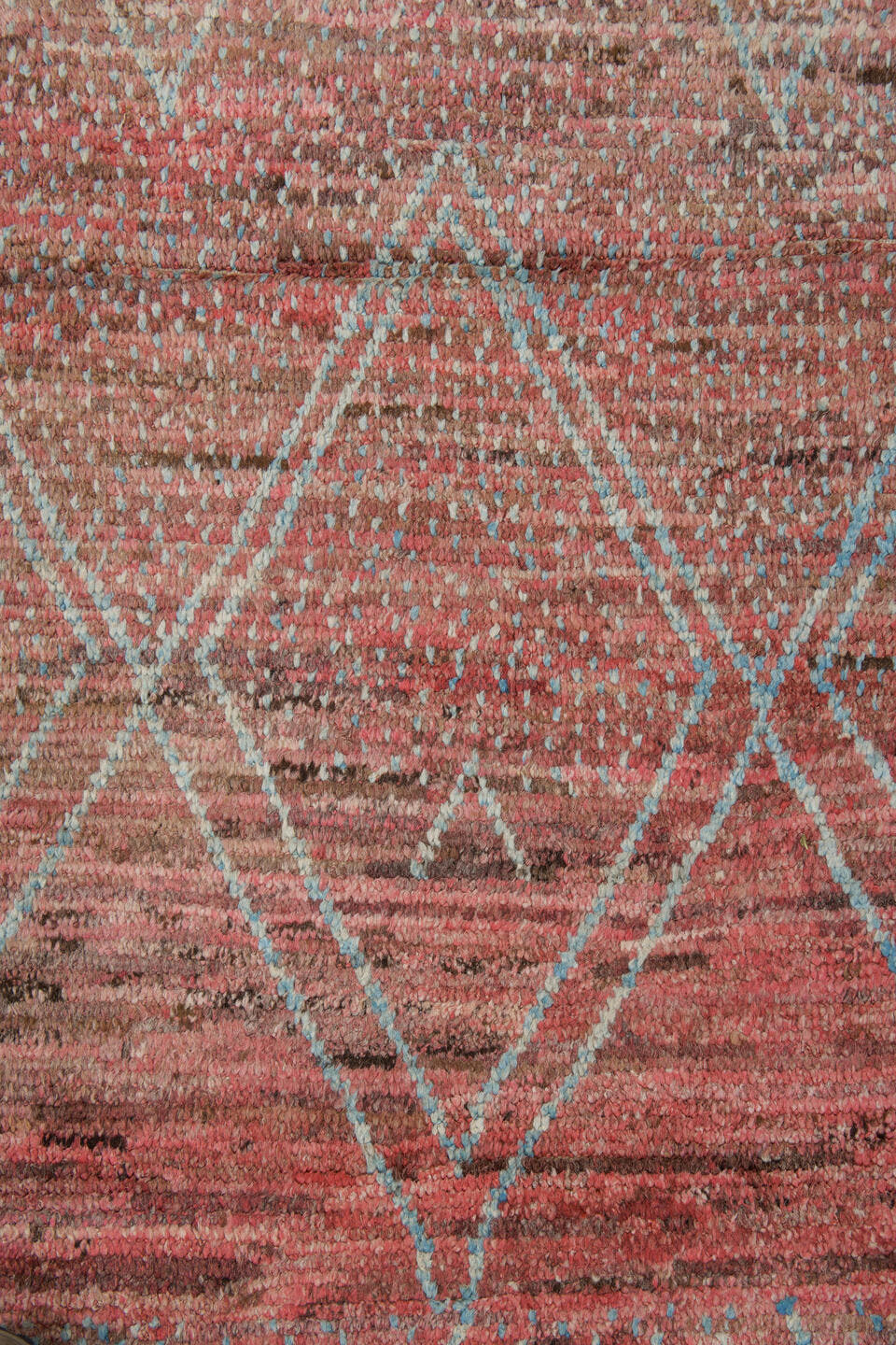 10' x 13' one-of-a-kind handmade vintage Tulu large size rug. Color palette: rose, blush, taupe, ivory, camel, brown