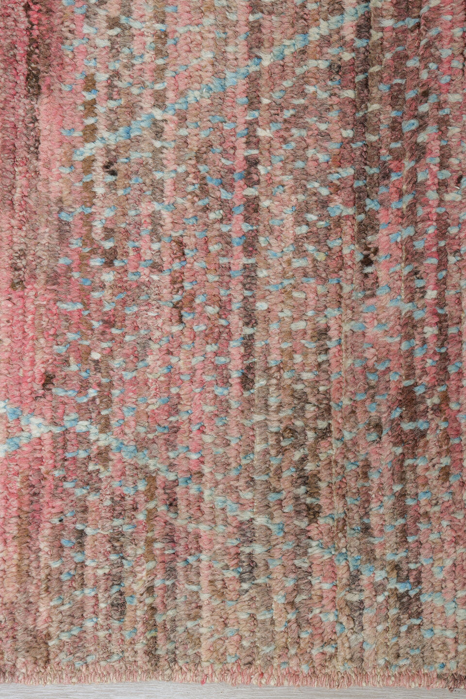 10' x 13' one-of-a-kind handmade vintage Tulu large size rug. Color palette: rose, blush, taupe, ivory, camel, brown
