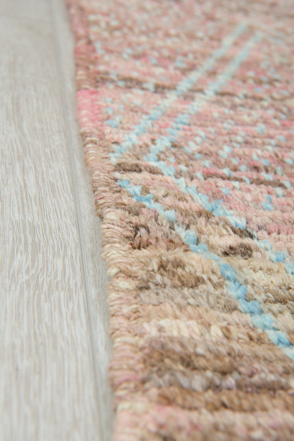 10' x 13' one-of-a-kind handmade vintage Tulu large size rug. Color palette: rose, blush, taupe, ivory, camel, brown