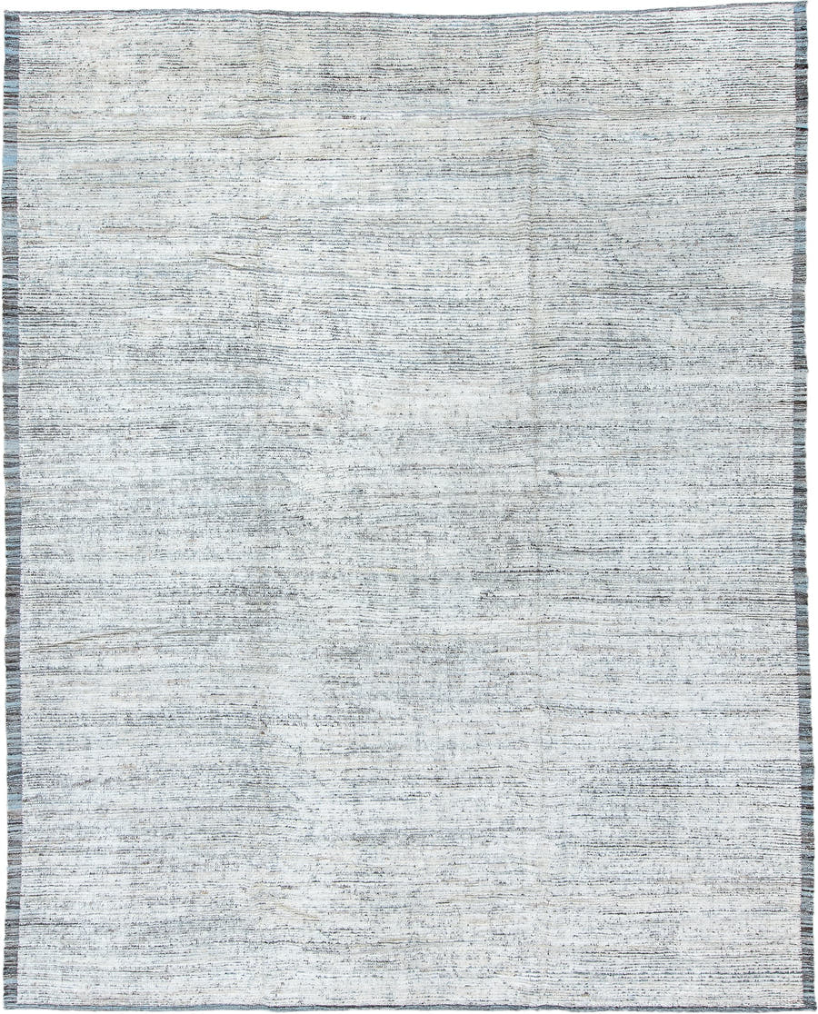 9' x 11' one-of-a-kind handmade vintage Tulu large size rug. Color palette: ivory, charcoal, slate, cream, gray, black