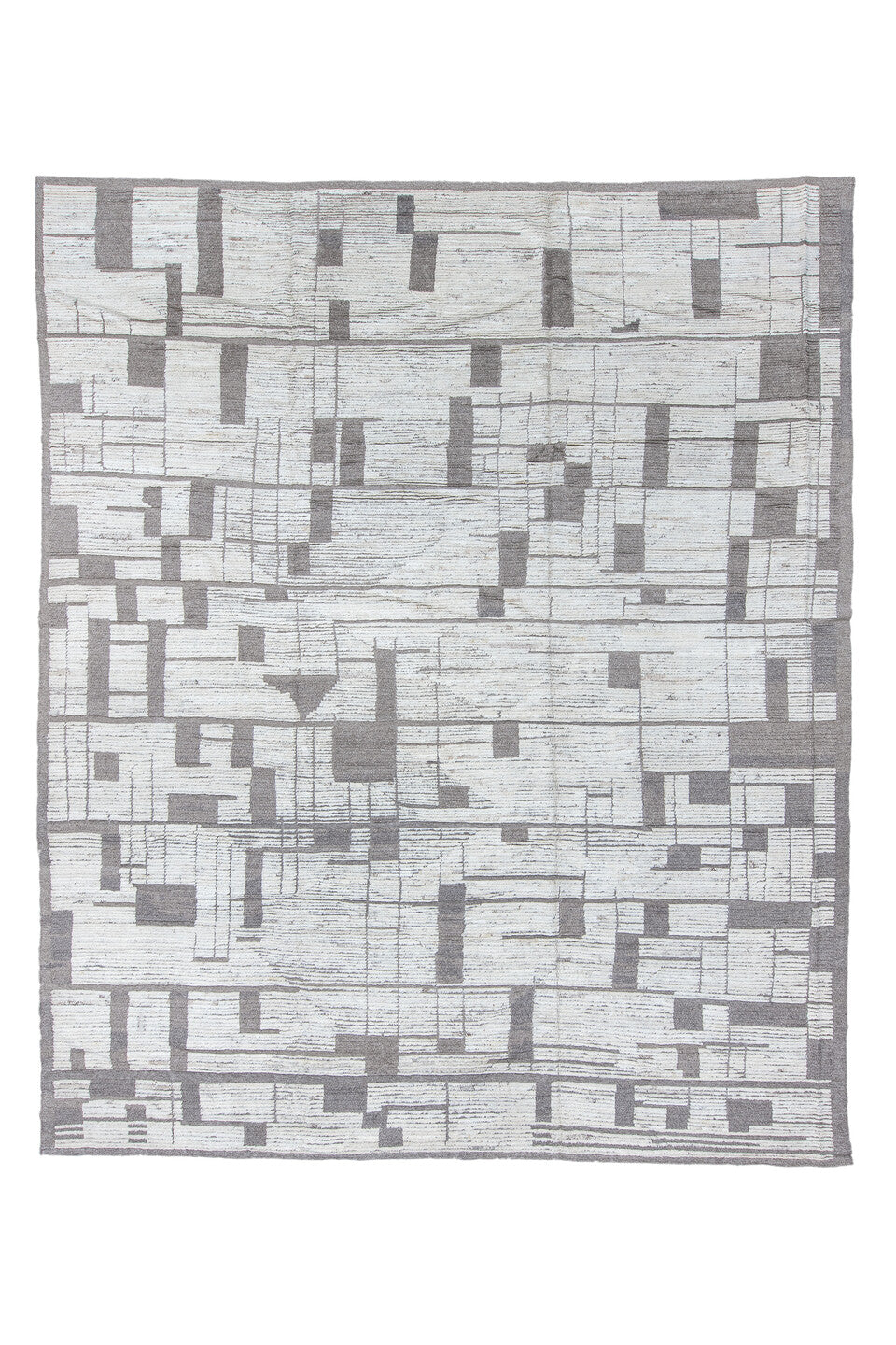 10' x 12' one-of-a-kind handmade vintage Tulu large size rug. Color palette: black, blue, dark gray, dim gray, gainsboro