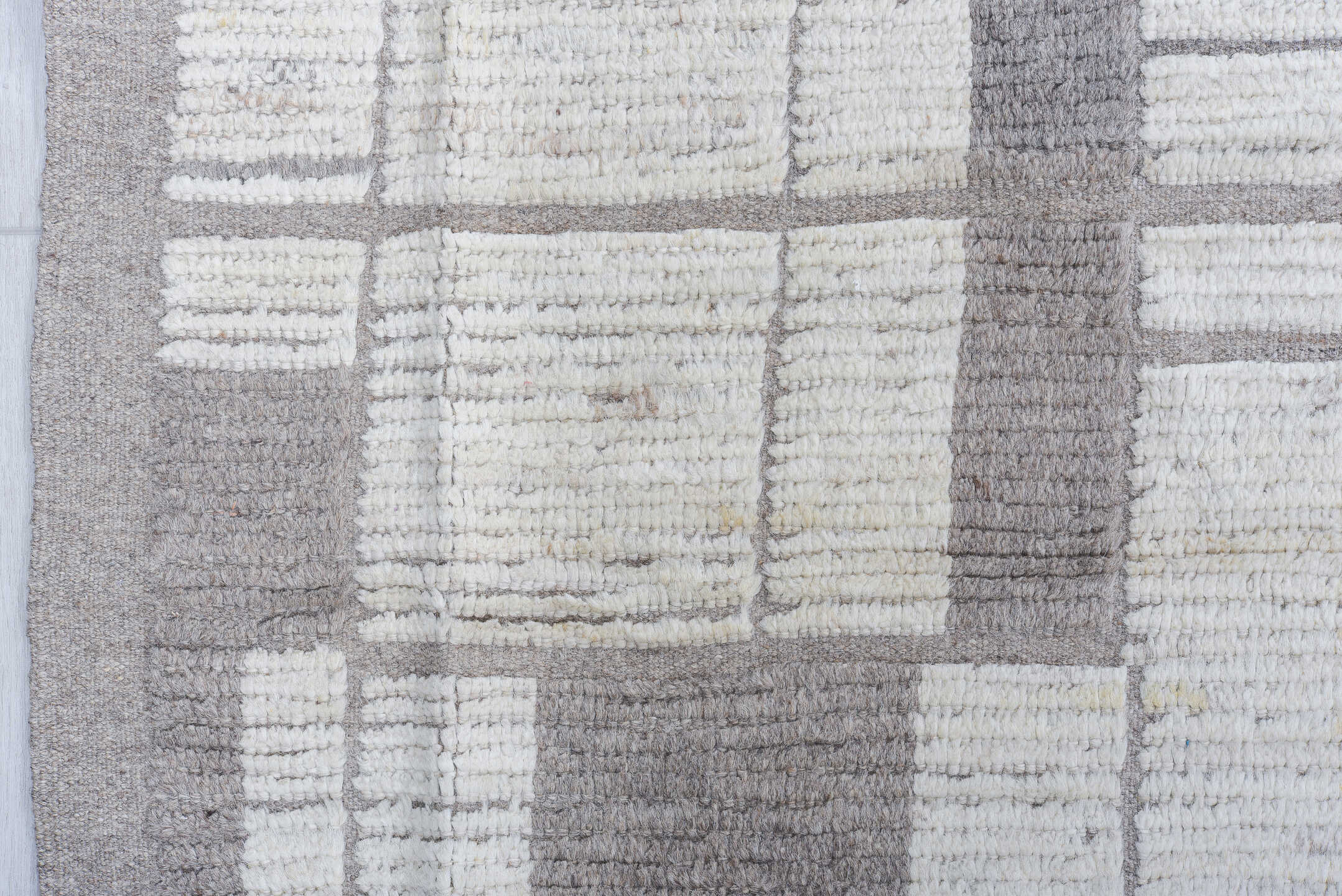 10' x 12' one-of-a-kind handmade vintage Tulu large size rug. Color palette: ivory, charcoal, taupe, gray, black, beige
