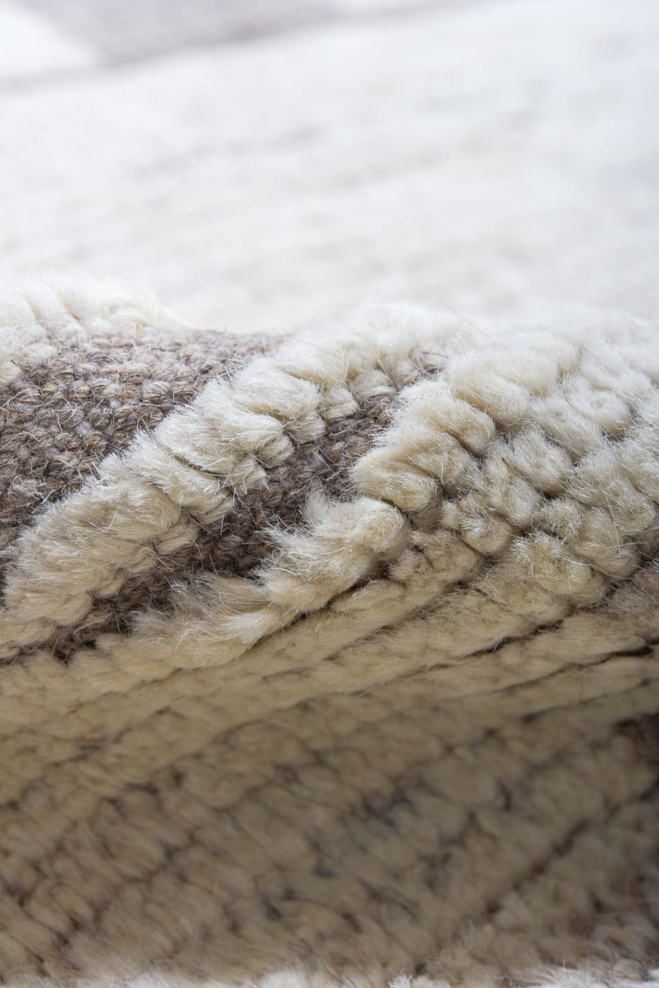 10' x 12' one-of-a-kind handmade vintage Tulu large size rug. Color palette: ivory, charcoal, taupe, gray, black, beige
